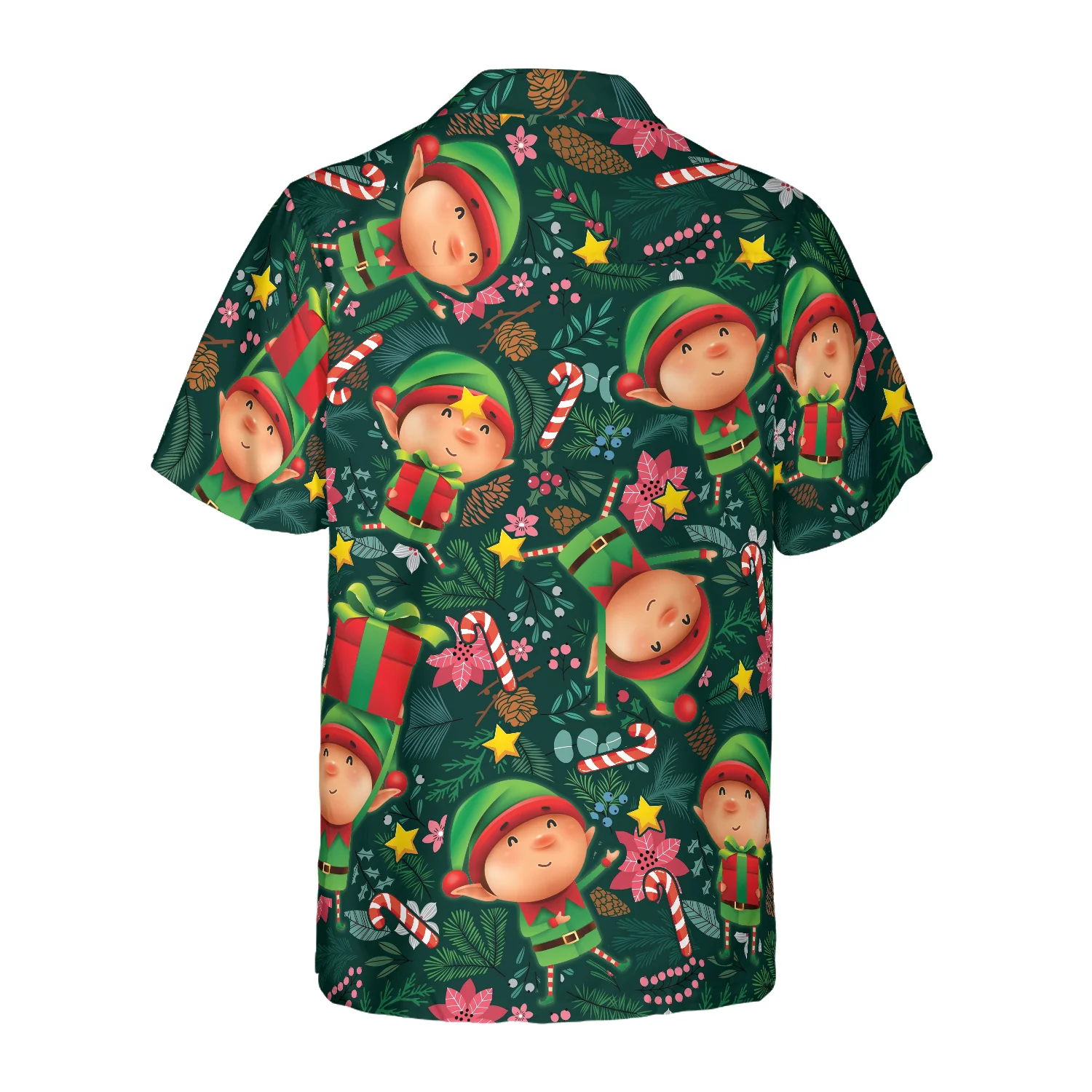 Hyperfavor Christmas Hawaiian Shirts The Christmas Elf With Dark Green Pattern Shirt Short Sleeve Christmas Shirt Idea Gift Aloha Shirt For Men and Women