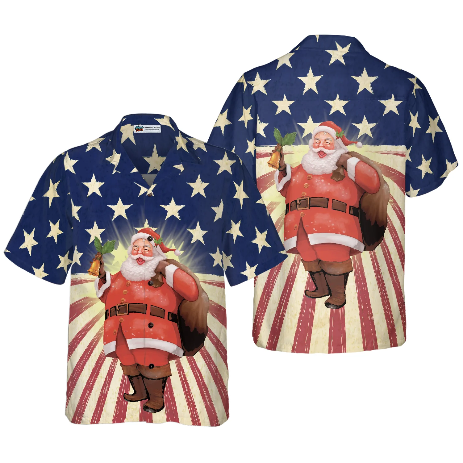 Hyperfavor Santa Christmas Santa America  Hawaiian shirt Christmas Shirts Short Sleeve Button Down Shirt Aloha Shirt For Men and Women