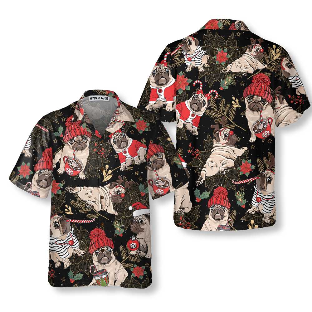 Merry Pug Party Hawaiian Shirt Funny Christmas Pug Dog Shirt Aloha Shirt For Men and Women