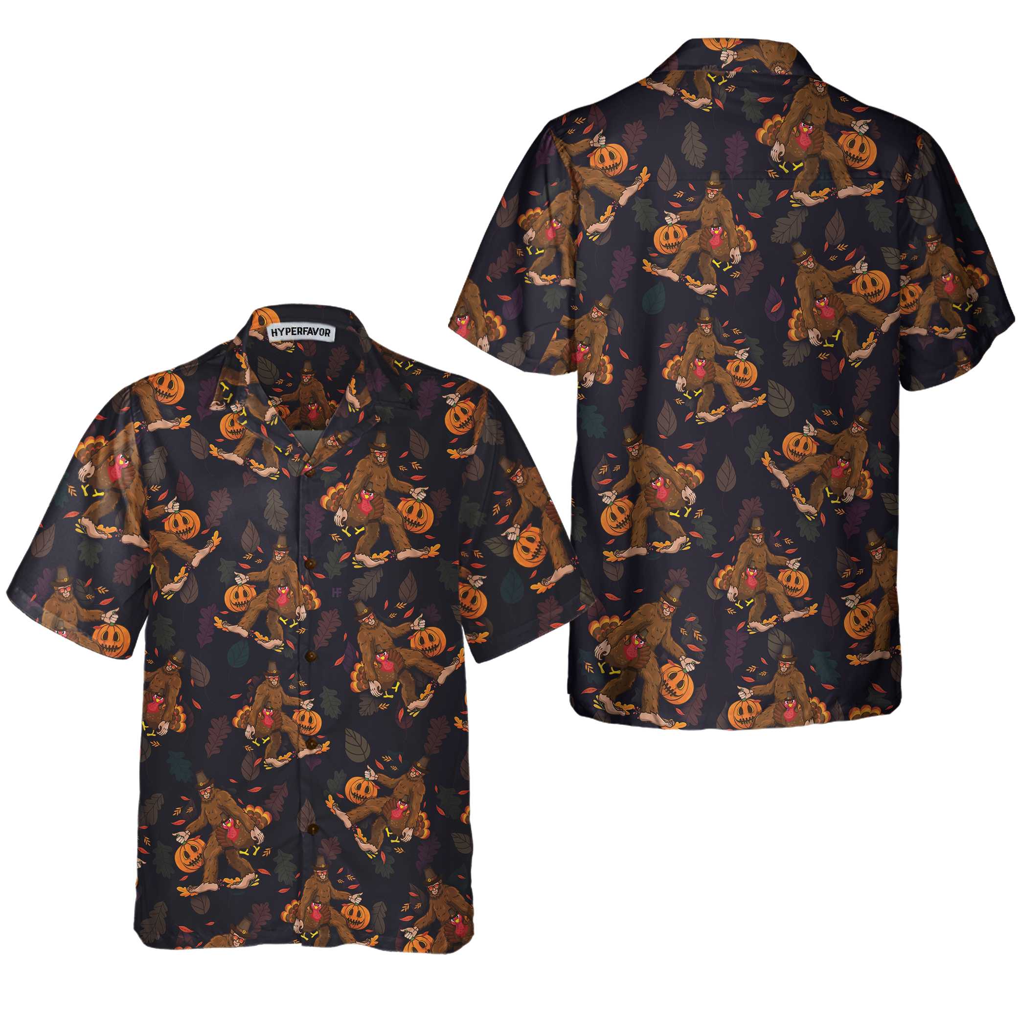 Bigfoot Grabbing Turkey And Pumpkin Hawaiian Shirt Funny Thanksgiving Bigfoot Shirt Best Gift For Thanksgiving Day Aloha Shirt For Men and Women