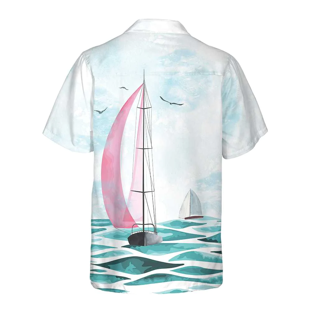 Watercolor Sailboat Hawaiian Shirt Short Sleeve Sailboat Shirt Unique Nautical Shirt Aloha Shirt For Men and Women