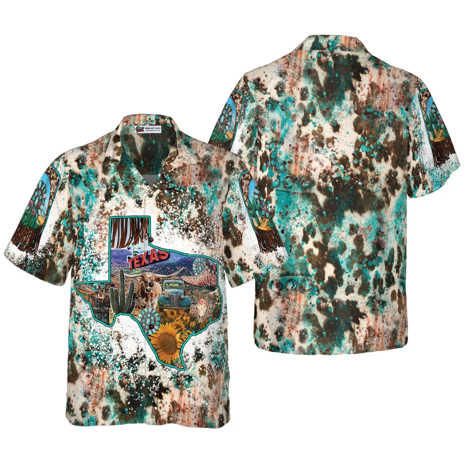 Texas Cowhide Map Hawaiian Shirt Unique Texas Shirt For Texas Lovers Aloha Shirt For Men and Women