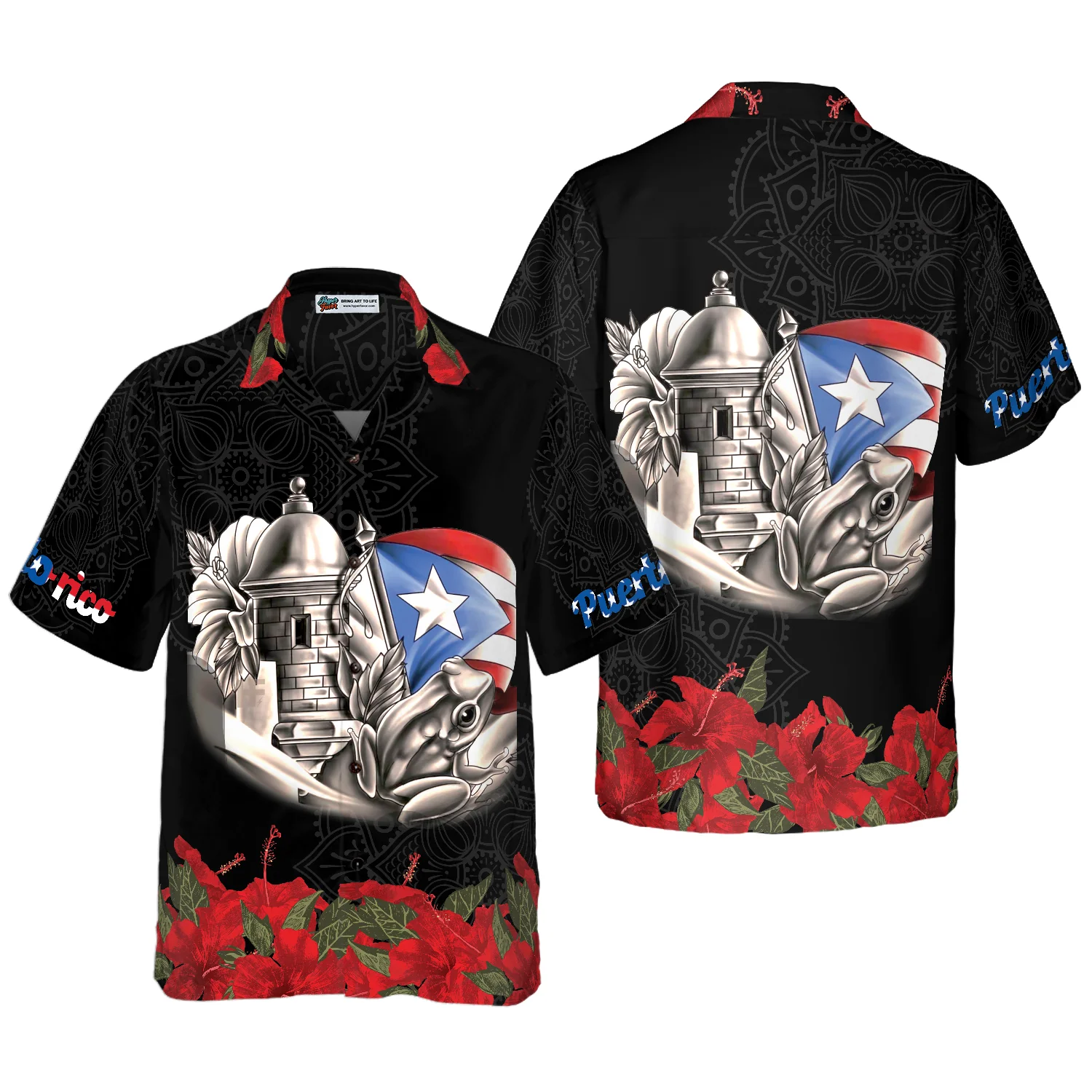 Puerto Rico Manga Flower Hawaiian Shirts Aloha Shirt For Men and Women