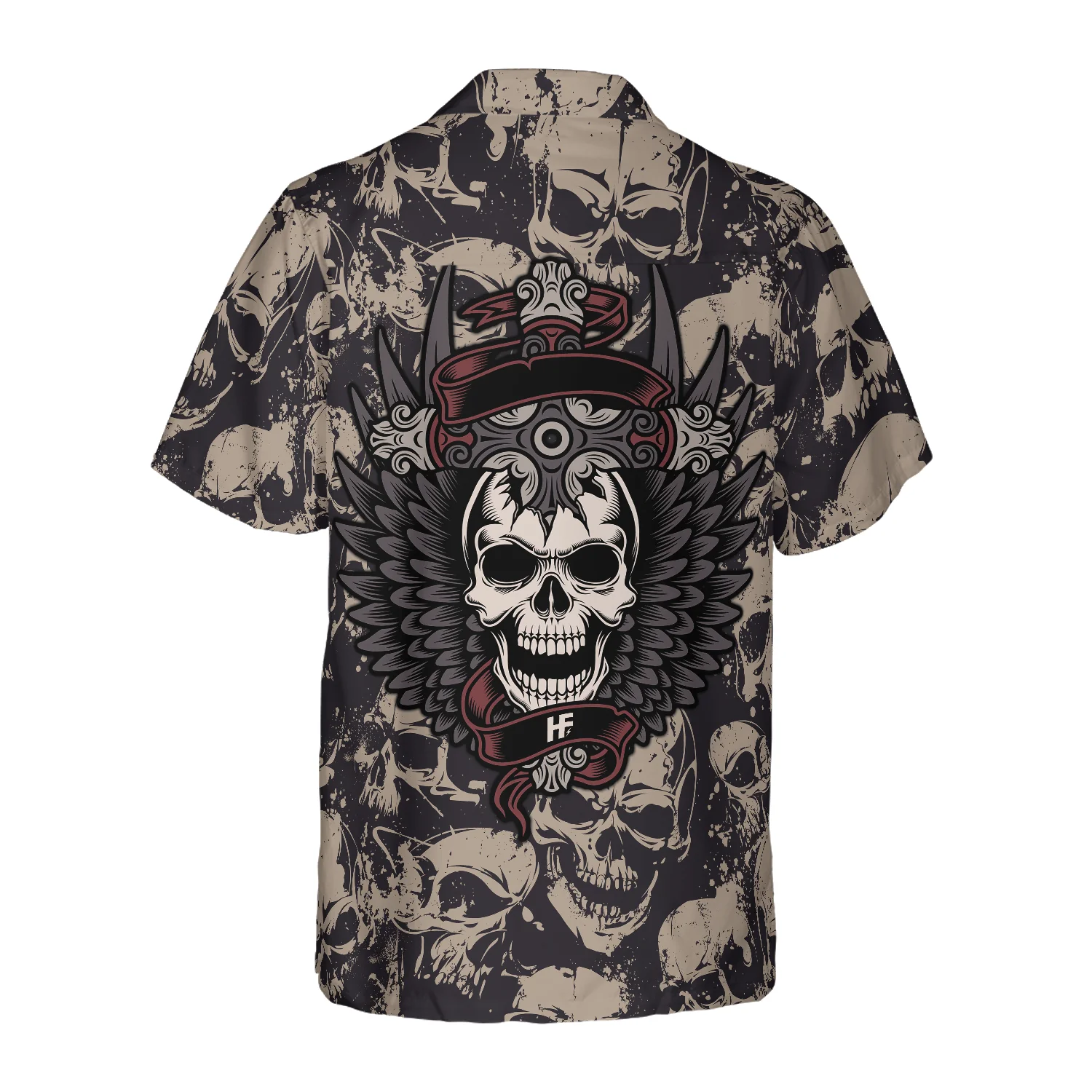 Gothic Winged Skull Hawaiian Shirt Black And White Skull Pattern Hawaiian Shirt Aloha Shirt For Men and Women