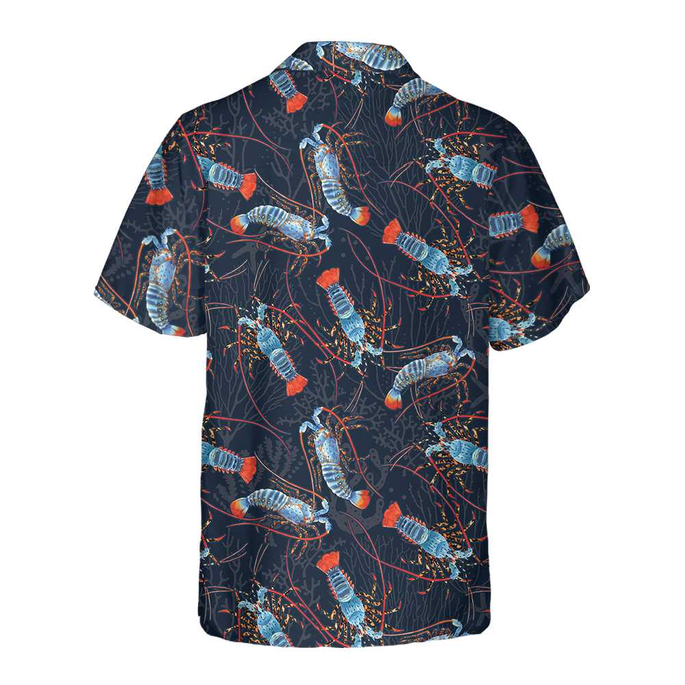 Lobster With Coral Reef Hawaiian Shirt Funny Lobster Print Shirt  Women Aloha Shirt For Men and Women