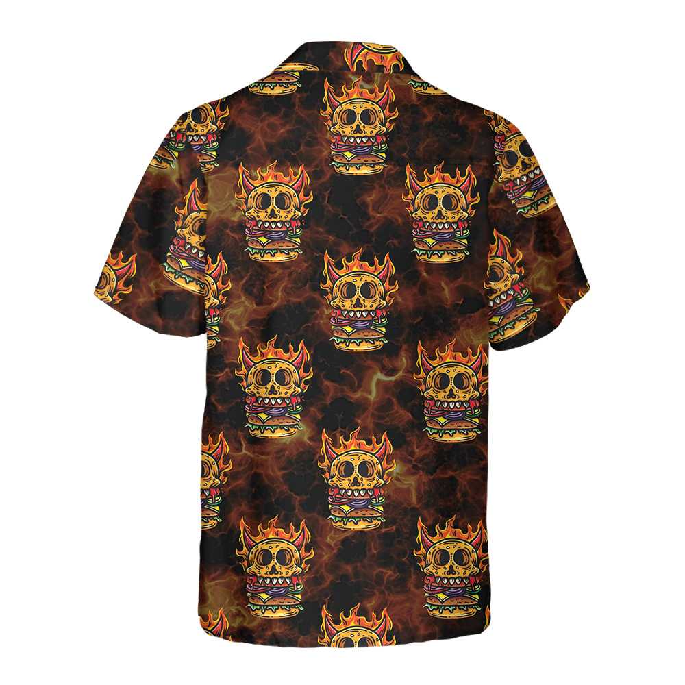 Skull Monster Burger Hawaiian Shirt Unique Flame Skull Burger Shirt Aloha Shirt For Men and Women