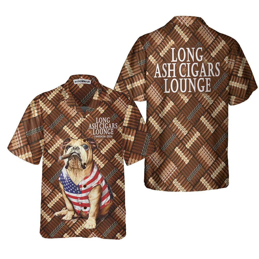 Long Ash Cigars Lounge Cigar And American Bulldog Hawaiian Shirt Aloha Shirt For Men and Women