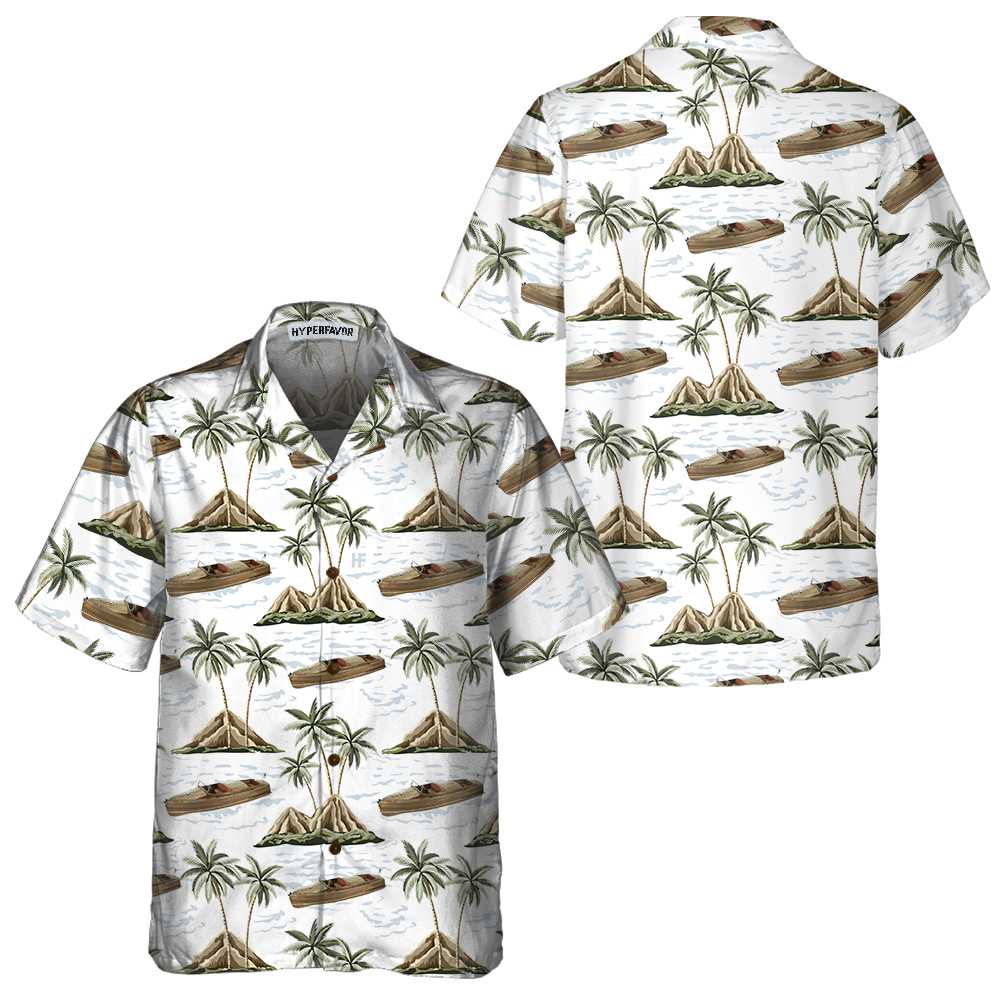 Chris-Craft Boat Pattern Hawaiian Shirt Short Sleeve Sailboat Shirt Unique Nautical Shirt Aloha Shirt For Men and Women