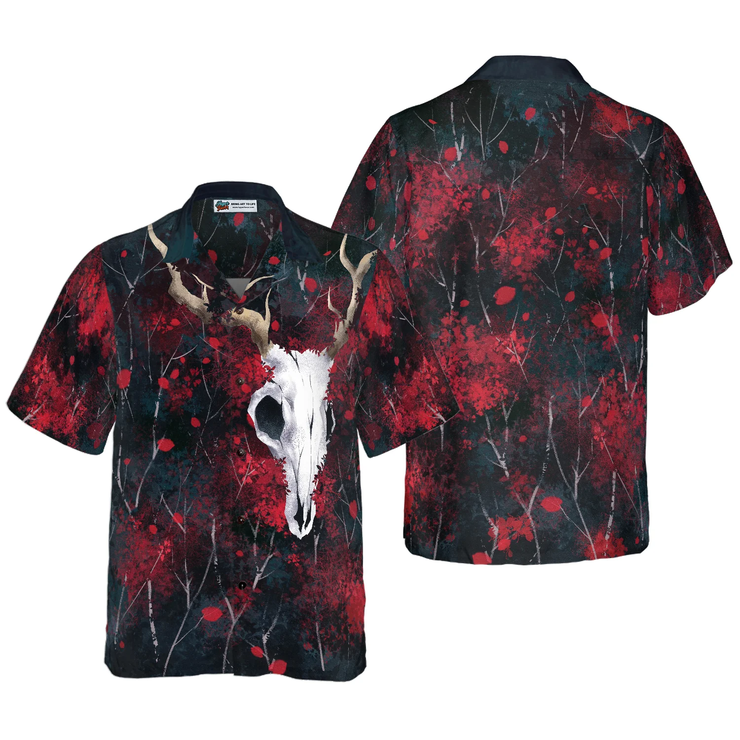 Artistic Gothic Skull Hawaiian Shirt Black and Red Goth Hawaiian Shirt Aloha Shirt For Men and Women