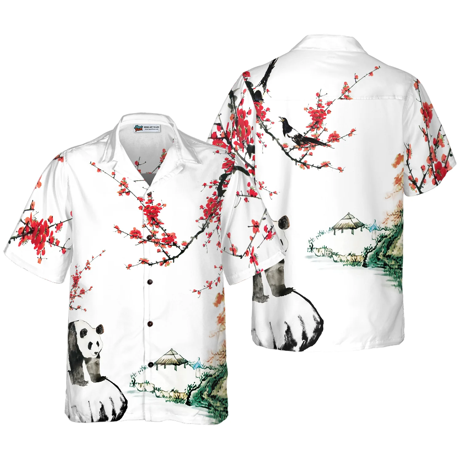 Panda With Plum Blossom Shirt Hawaiian Shirt Aloha Shirt For Men and Women