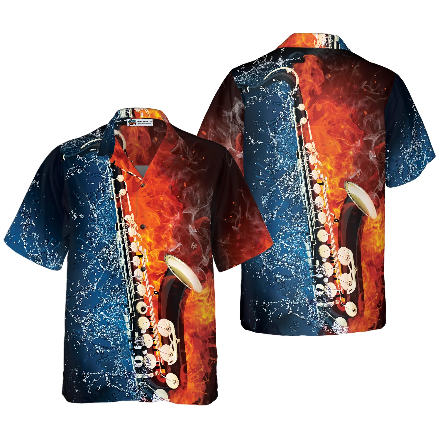 Saxophone With Water And Flame Hawaiian Shirt Aloha Shirt For Men and Women