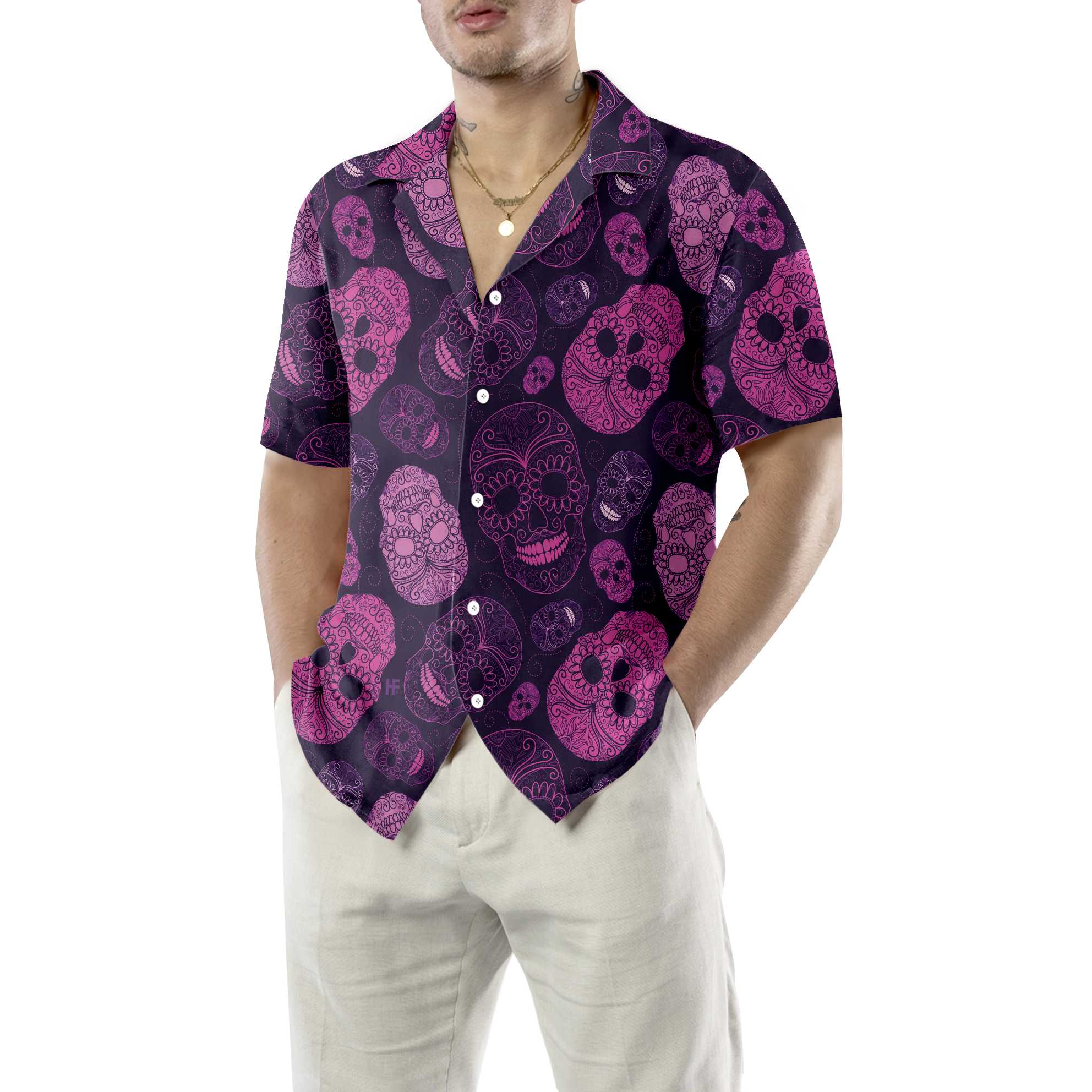 Purple Midnight Sugar Skull Hawaiian Shirt Unique Day Of The Dead Skull Shirt Aloha Shirt For Men and Women