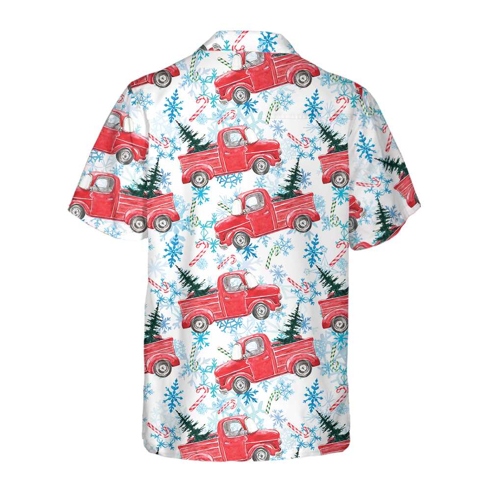 Christmas Red Retro Truck With Candy Cane Hawaiian Shirt Aloha Shirt For Men and Women