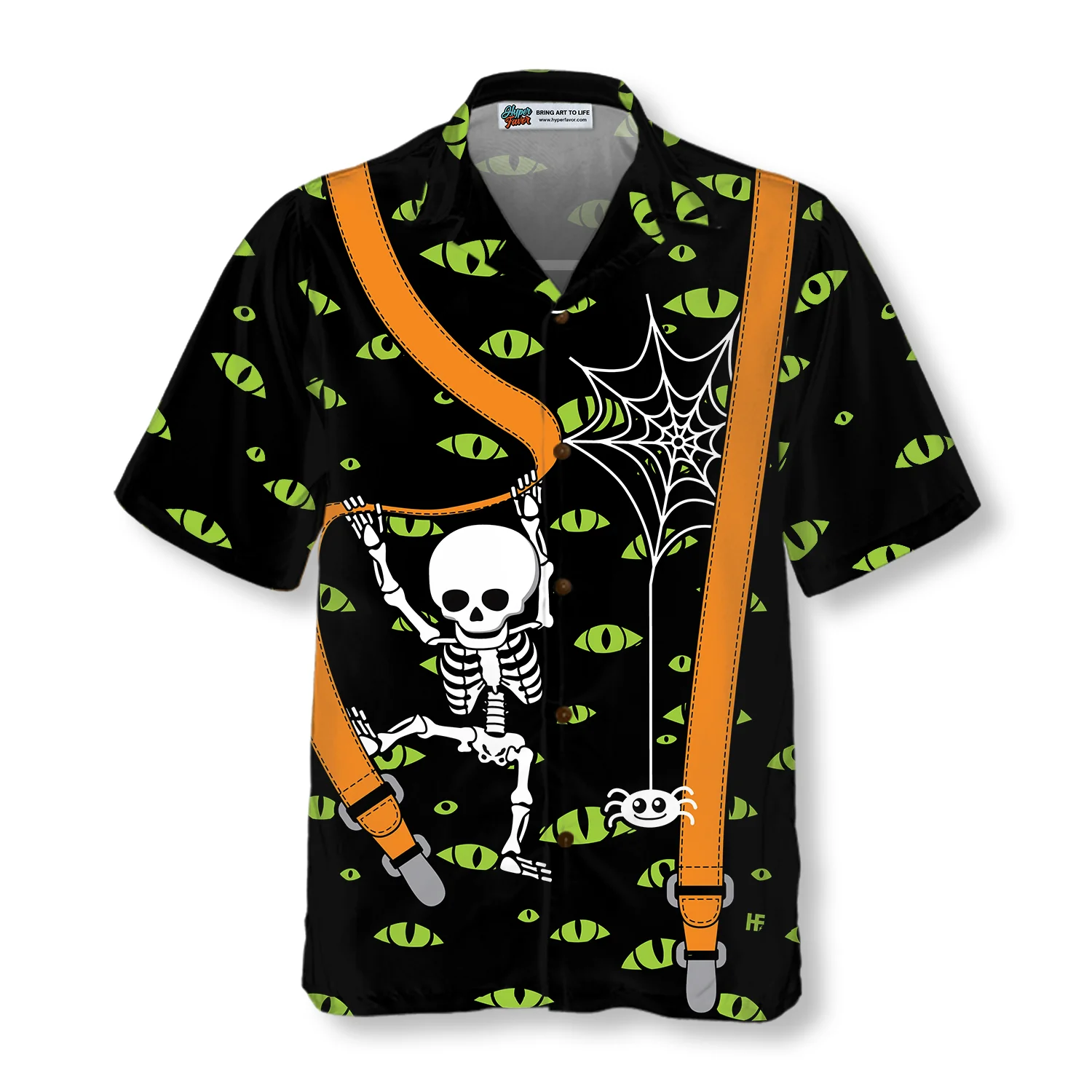 Halloween Skeleton And Monster Eyes Hawaiian Shirt Aloha Shirt For Men and Women