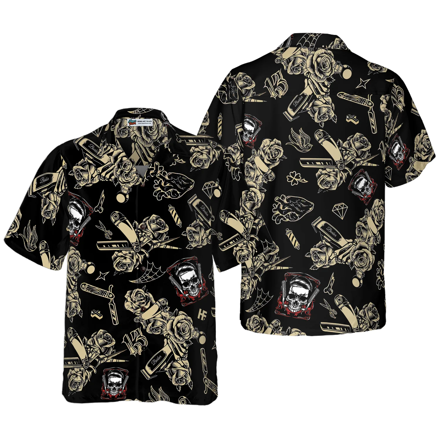 Barber Shop Skull Hawaiian Shirt Aloha Shirt For Men and Women