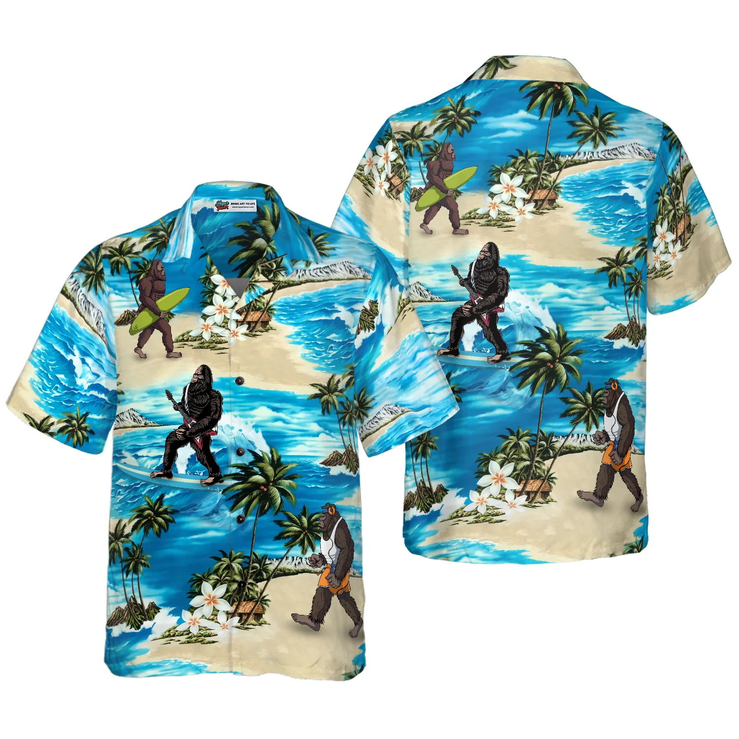 Bigfoot AIoha Beach Bigfoot Hawaiian Shirt Palm Tree And Flower Blue Ocean Bigfoot Surfing Shirt Aloha Shirt For Men and Women