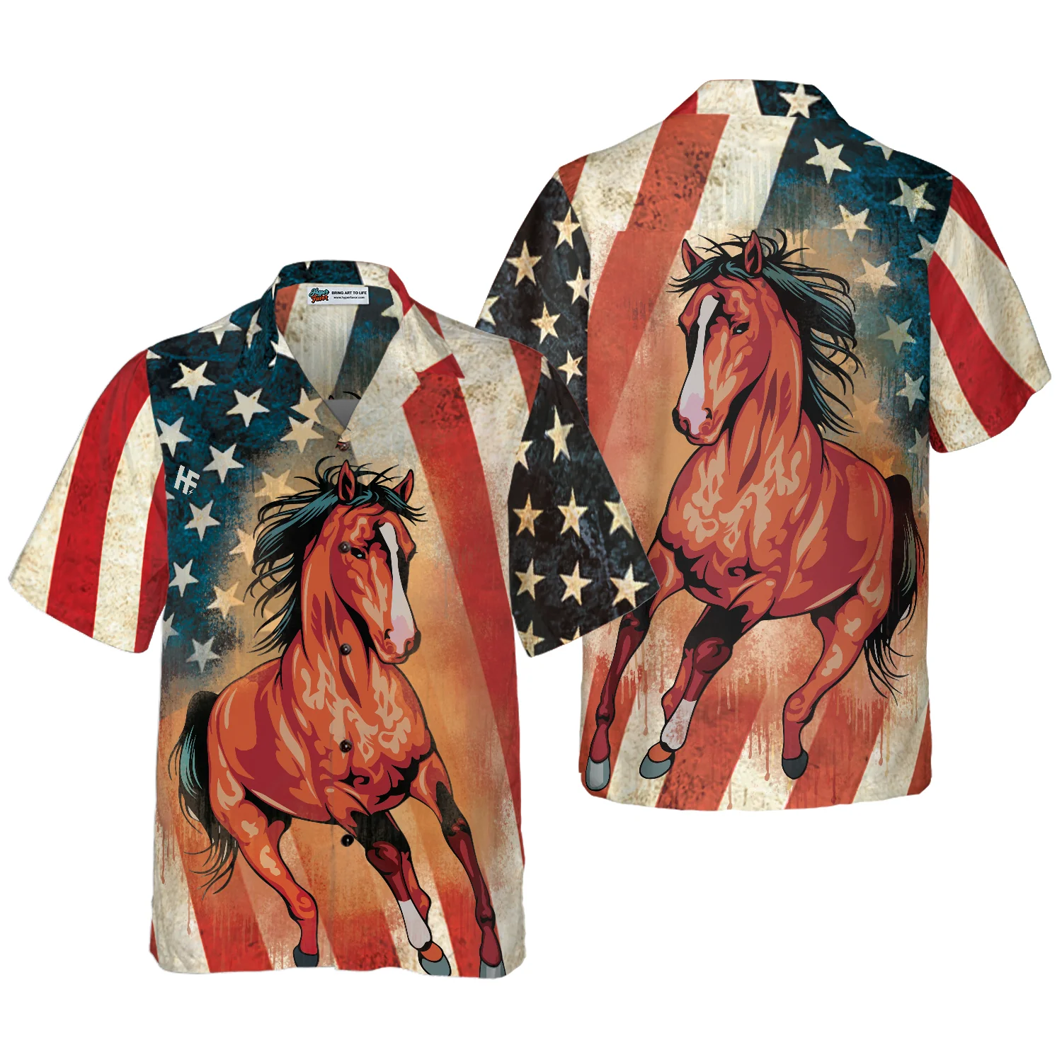 Horse American Flag Hawaiian Shirt Aloha Shirt For Men and Women