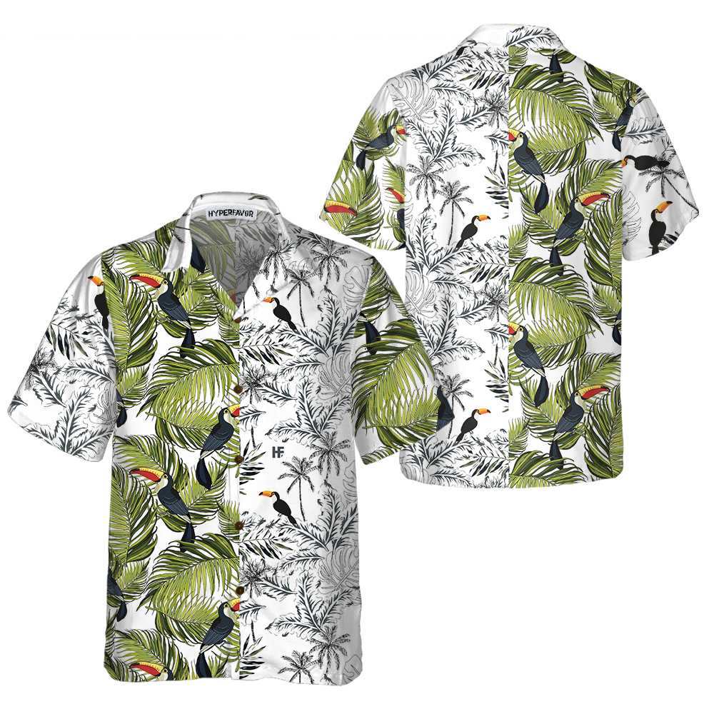 Toucan  Palm Branches Hawaiian Shirt Tropical Toucan Shirt For Adults Cool Toucan Print Shirt Aloha Shirt For Men and Women