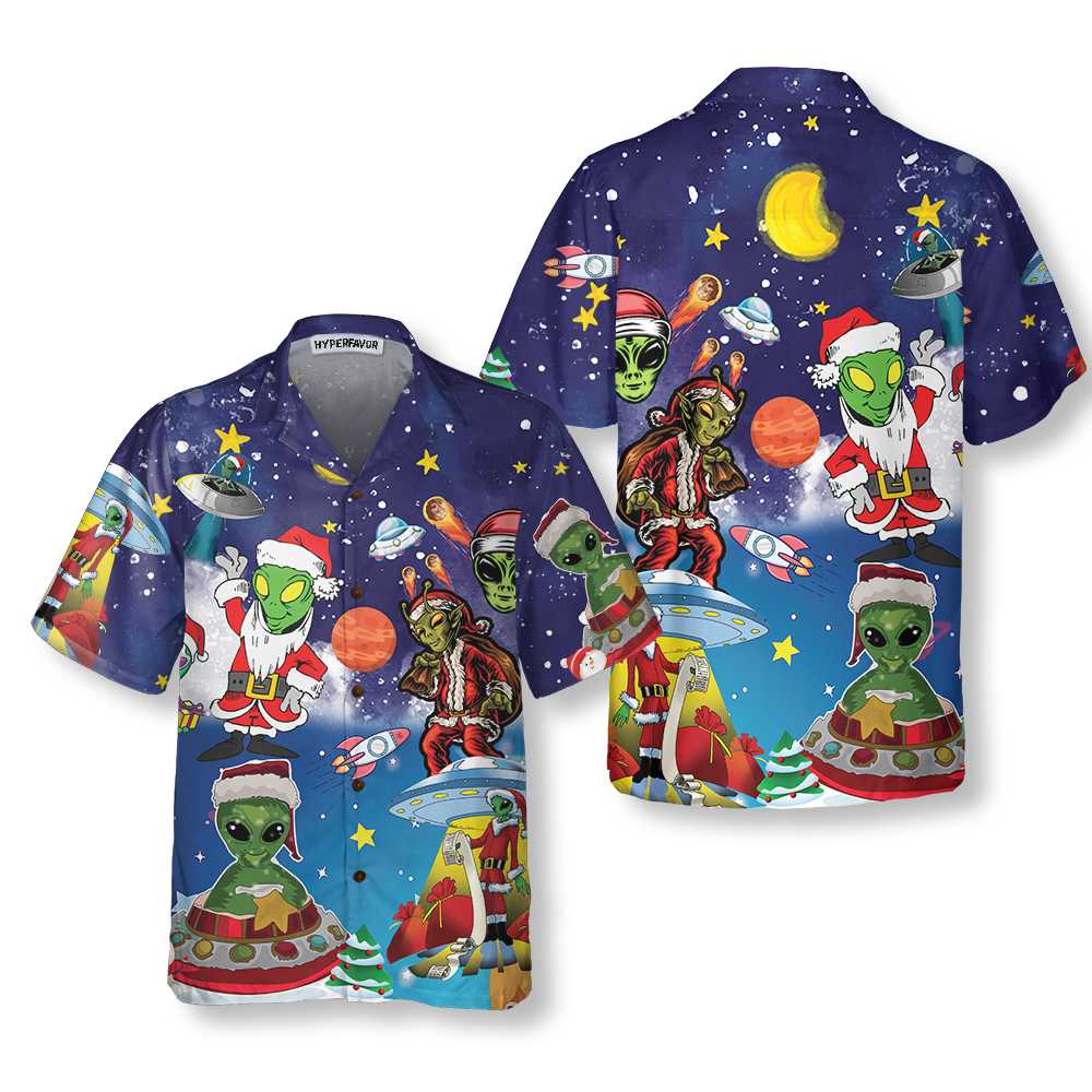 Aliens In Santa Costume Hawaiian Shirt Funny Christmas Shirt Aloha Shirt For Men and Women