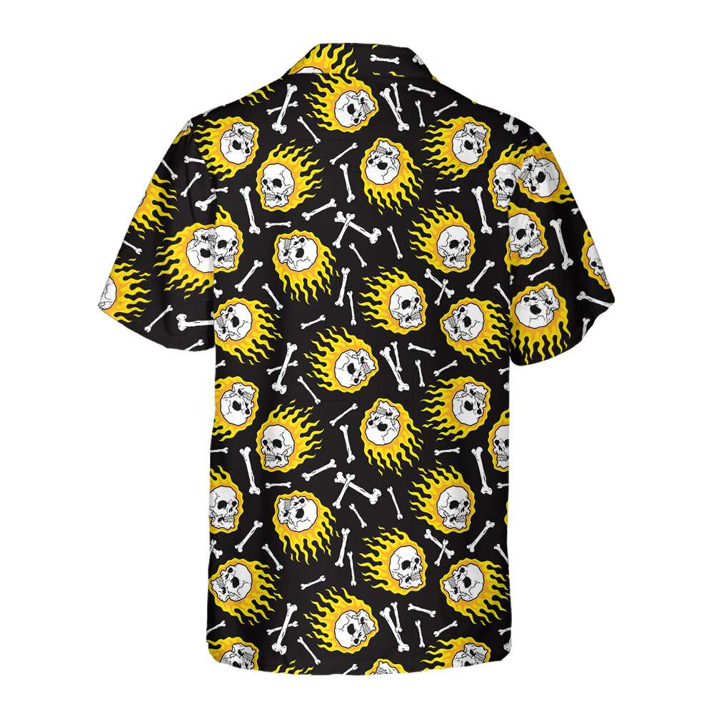 Flaming Skull Pattern Hawaiian Shirt Unique Flame Shirt Flame Print Shirt Aloha Shirt For Men and Women