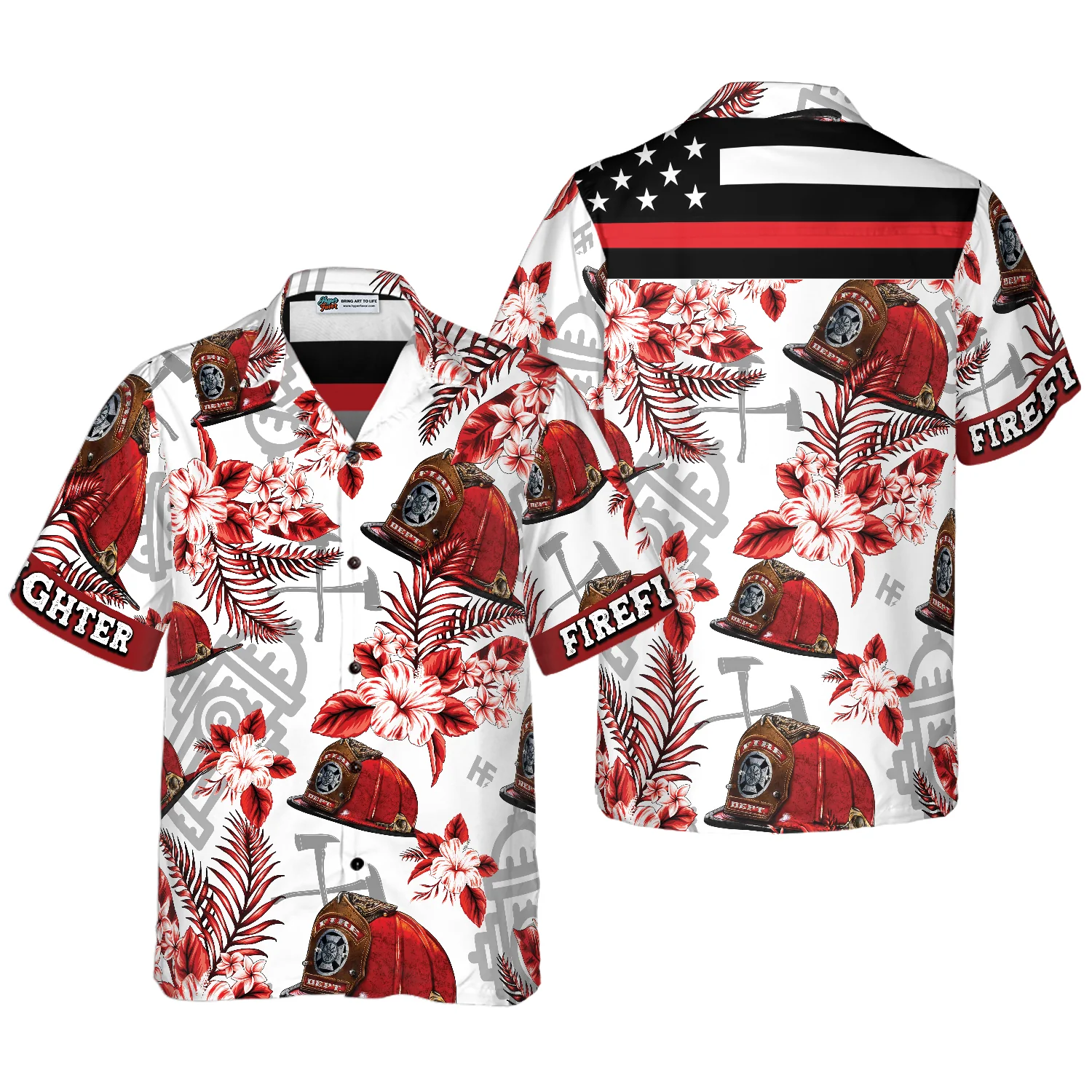 Firefighter Red Helmet Black American Flag Hawaiian Shirt Red Texas Bluebonnet Hawaiian Shirt Aloha Shirt For Men and Women