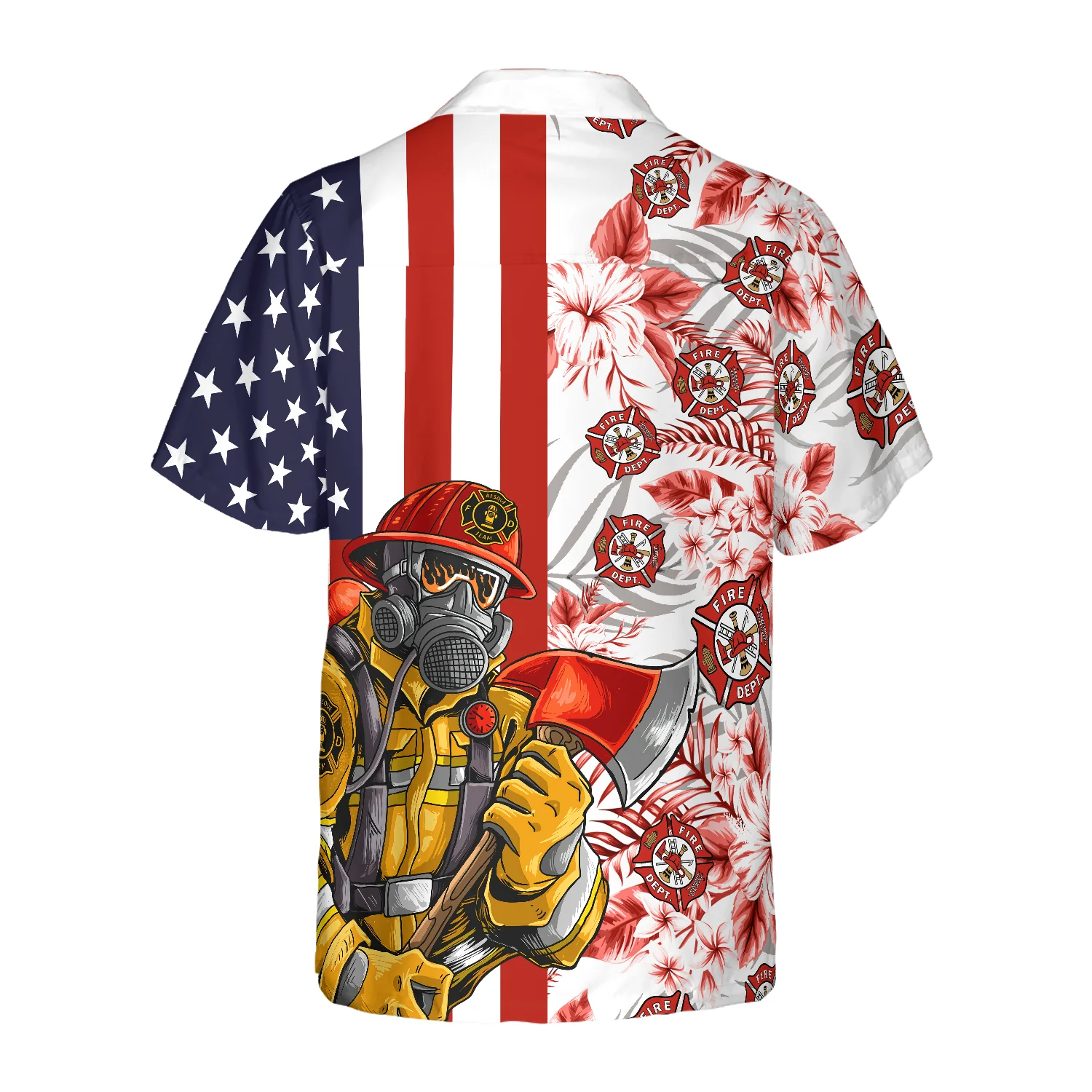 Firefighter American Flag Tropical Firefighter Hawaiian Shirt Texas Bluebonnet Fire Dept Logo Firefighter Shirt Aloha Shirt For Men and Women