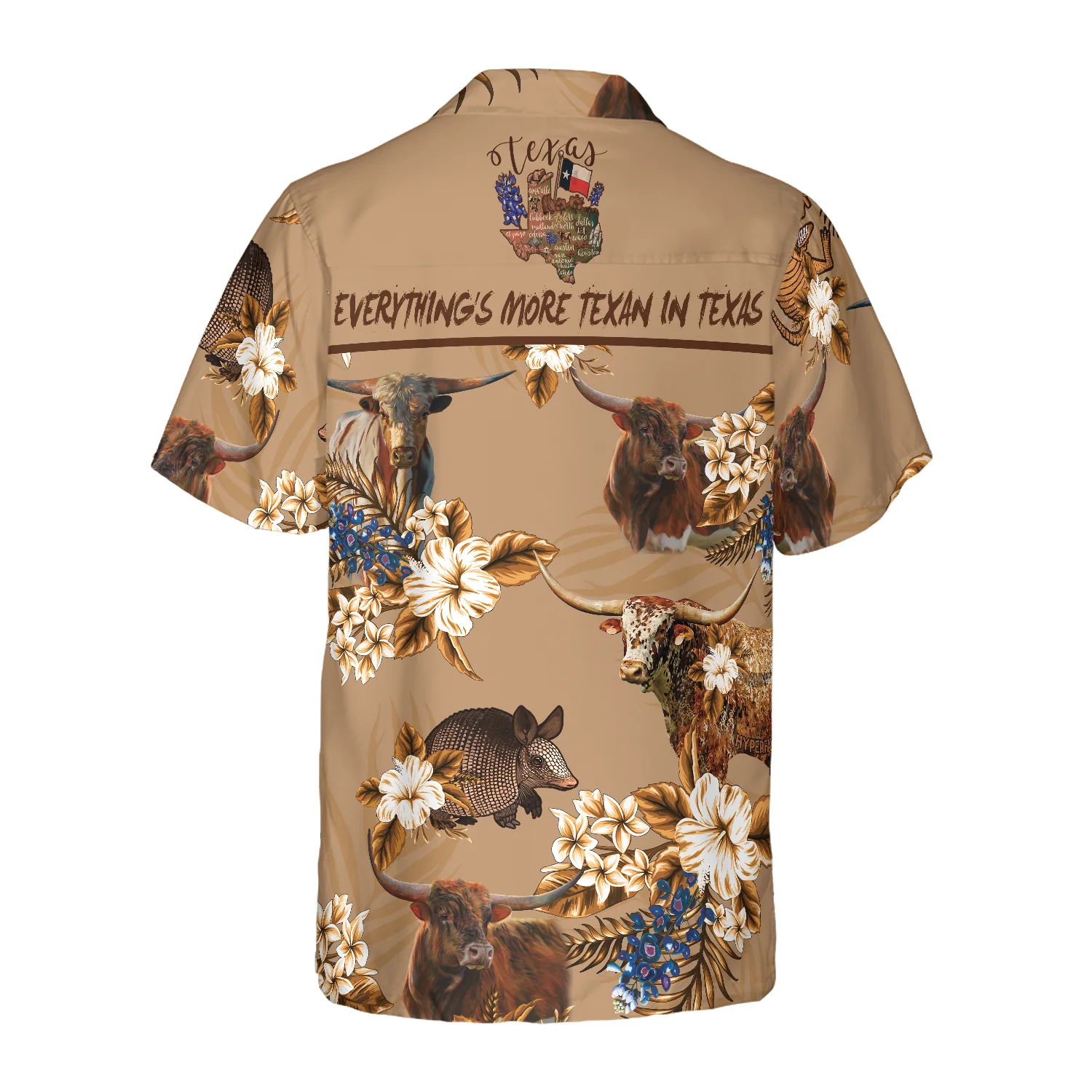 Armadillo And Longhorn Texas Hawaiian Shirt Everythings More Texan In Texas Proud Texas State Flag Shirt Aloha Shirt For Men and Women