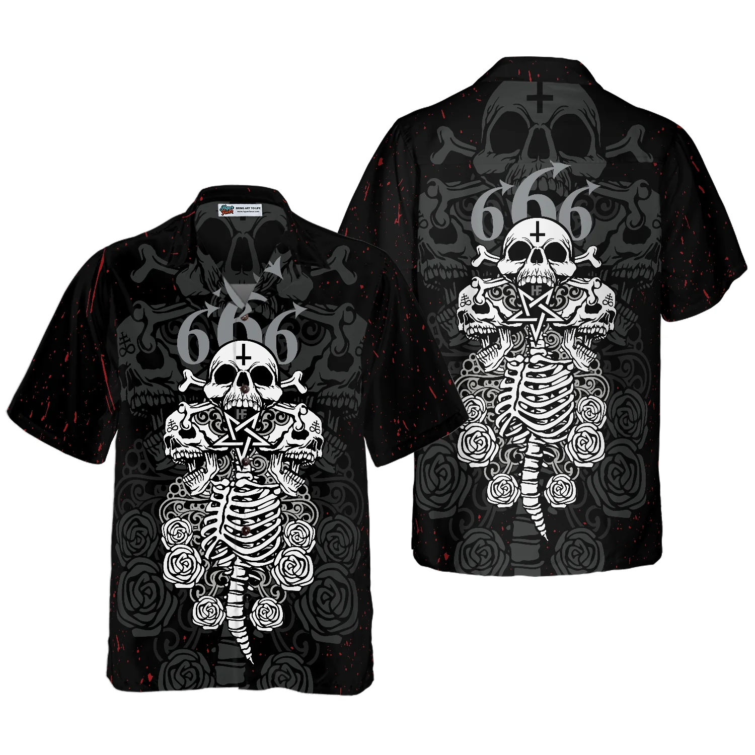 Skull And Bones Satanic Goth Gothic Hawaiian Shirt Aloha Shirt For Men and Women