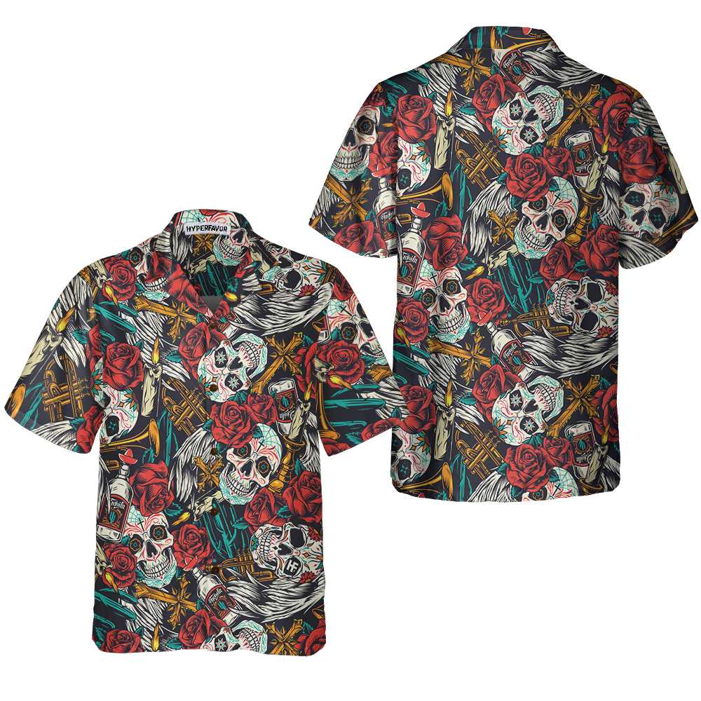 Day Of The Dead Vintage Tequila Hawaiian Shirt Sugar Skull Shirt Best Day Of The Dead Gift Aloha Shirt For Men and Women