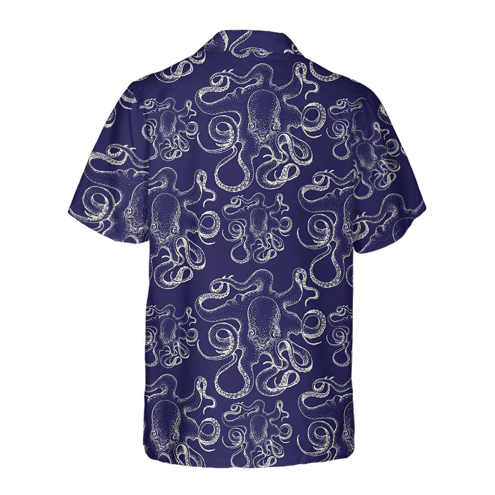 Hand Drawn Octopus Hawaiian Shirt Unique Navy Octopus Shirt  Women Aloha Shirt For Men and Women