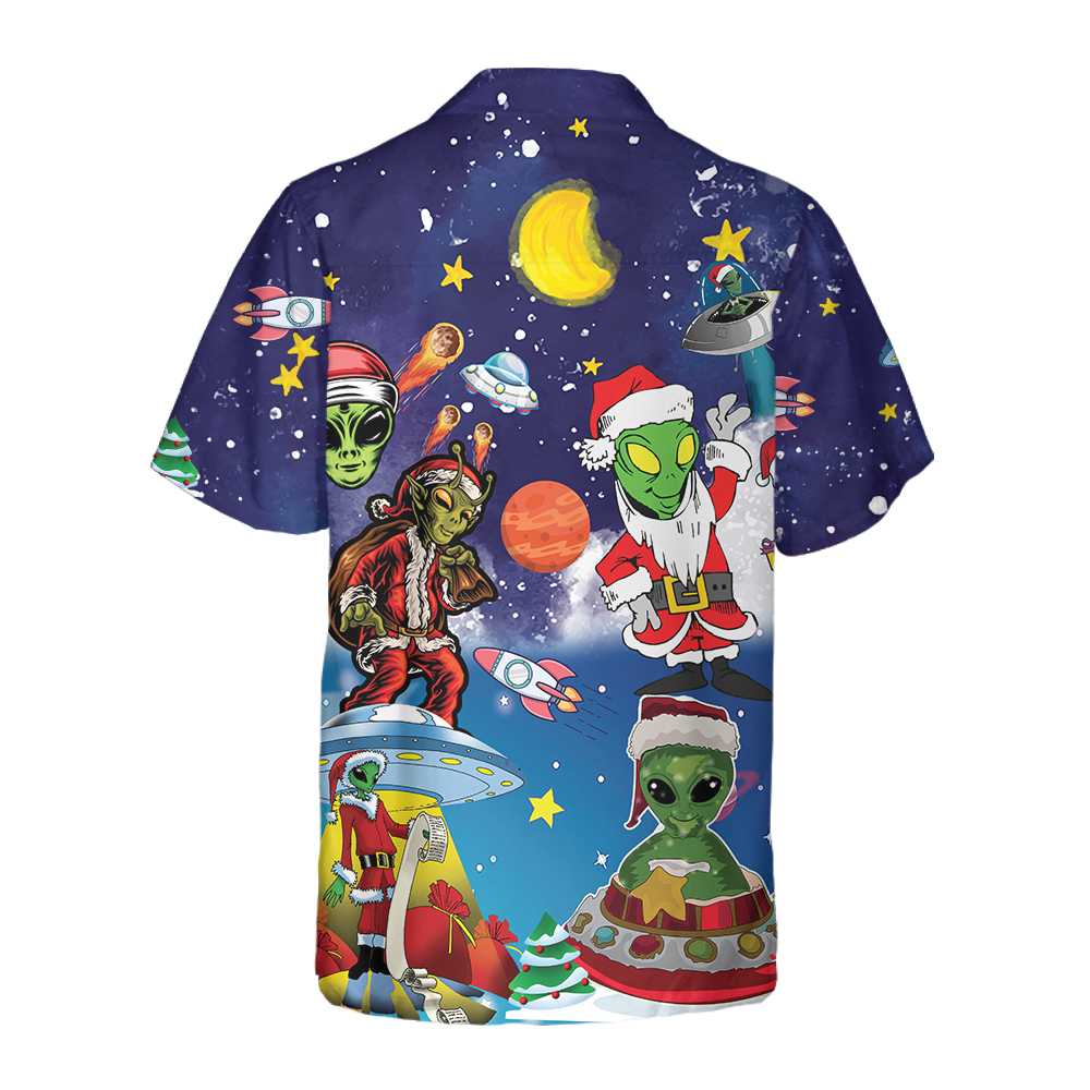 Aliens In Santa Costume Hawaiian Shirt Funny Christmas Shirt Aloha Shirt For Men and Women