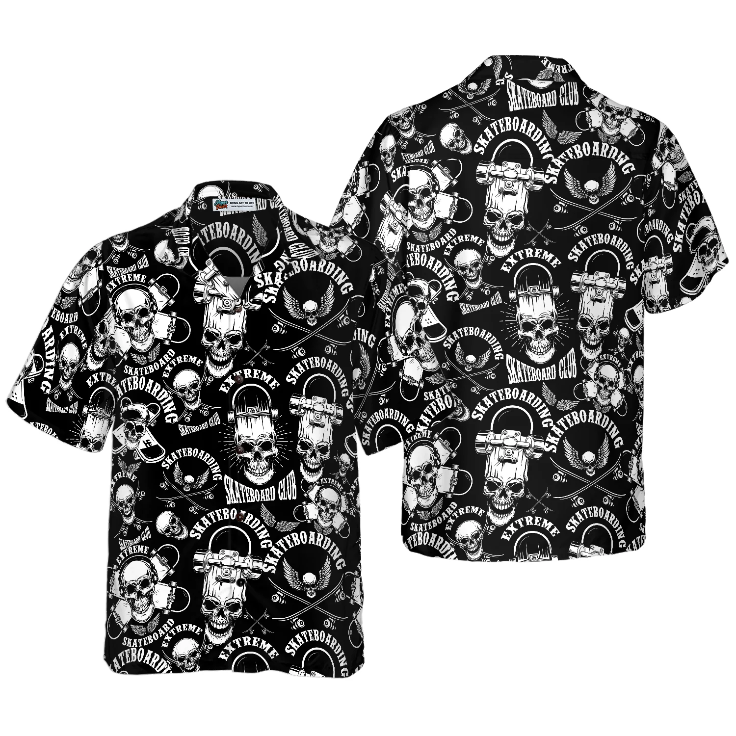 Skateboard Emblems In Monochrome Style Hawaiian Shirt Aloha Shirt For Men and Women