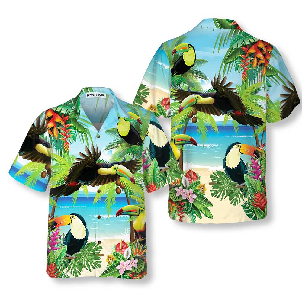 Toucan Tropical Beach Hawaiian Shirt Funny Toucan Shirt  Women Aloha Shirt For Men and Women