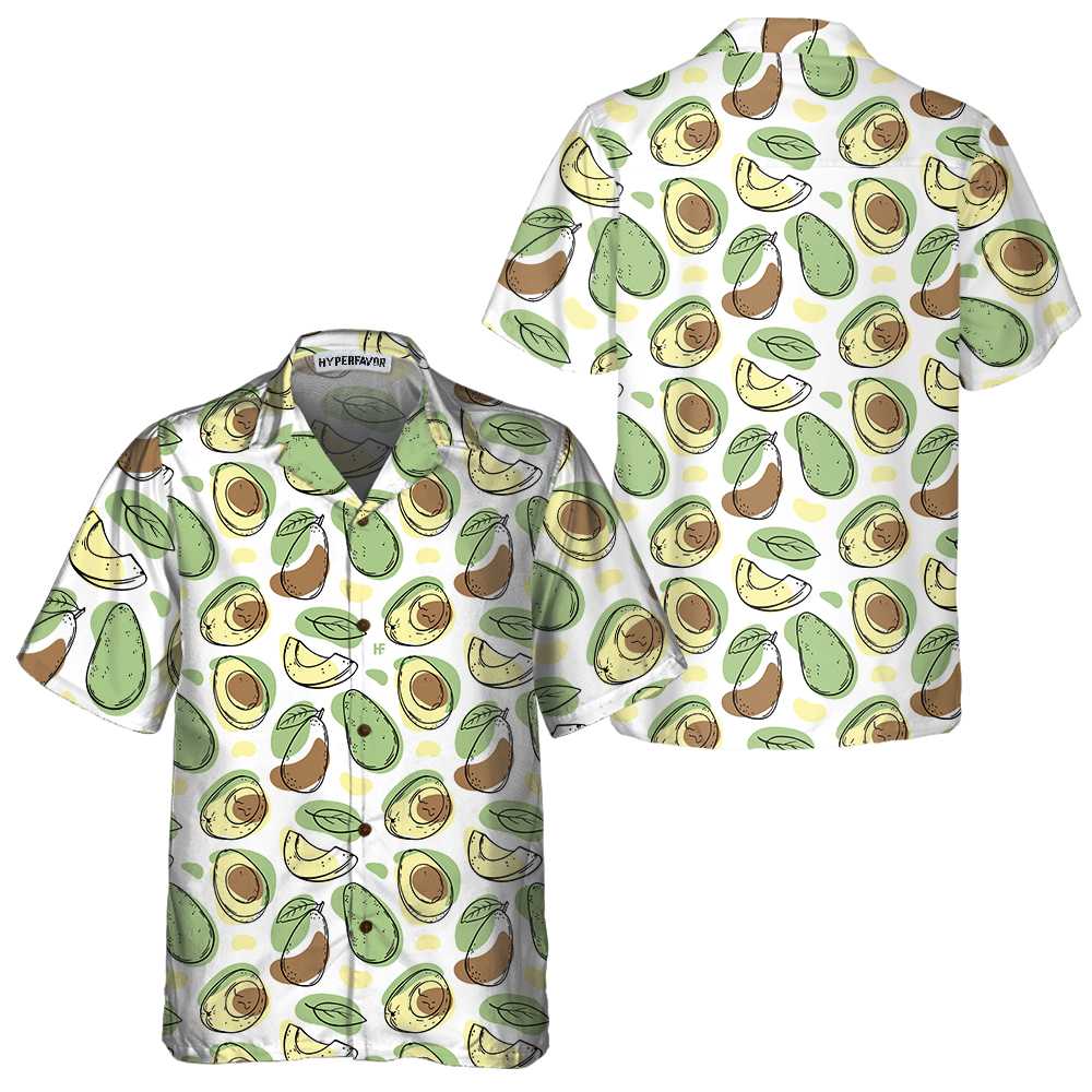 Hand Drawn Cute Avocado Pattern Hawaiian Shirt Funny Avocado Shirt Short Sleeve Avocado Print Shirt Aloha Shirt For Men and Women