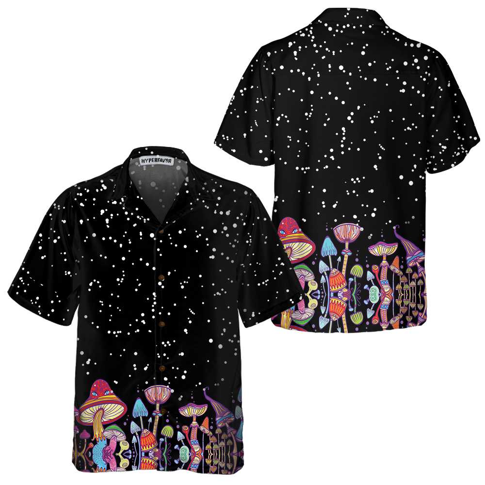 Colorful Mushroom Hawaiian Shirt Funny Mushroom Print Shirt  Women Aloha Shirt For Men and Women