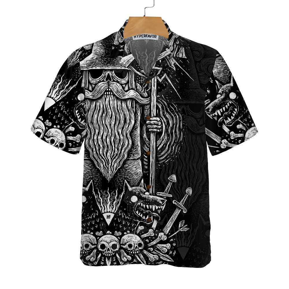 Viking God Odin Hawaiian Shirt Black And White Viking Odin Norse Mythology Shirt Aloha Shirt For Men and Women