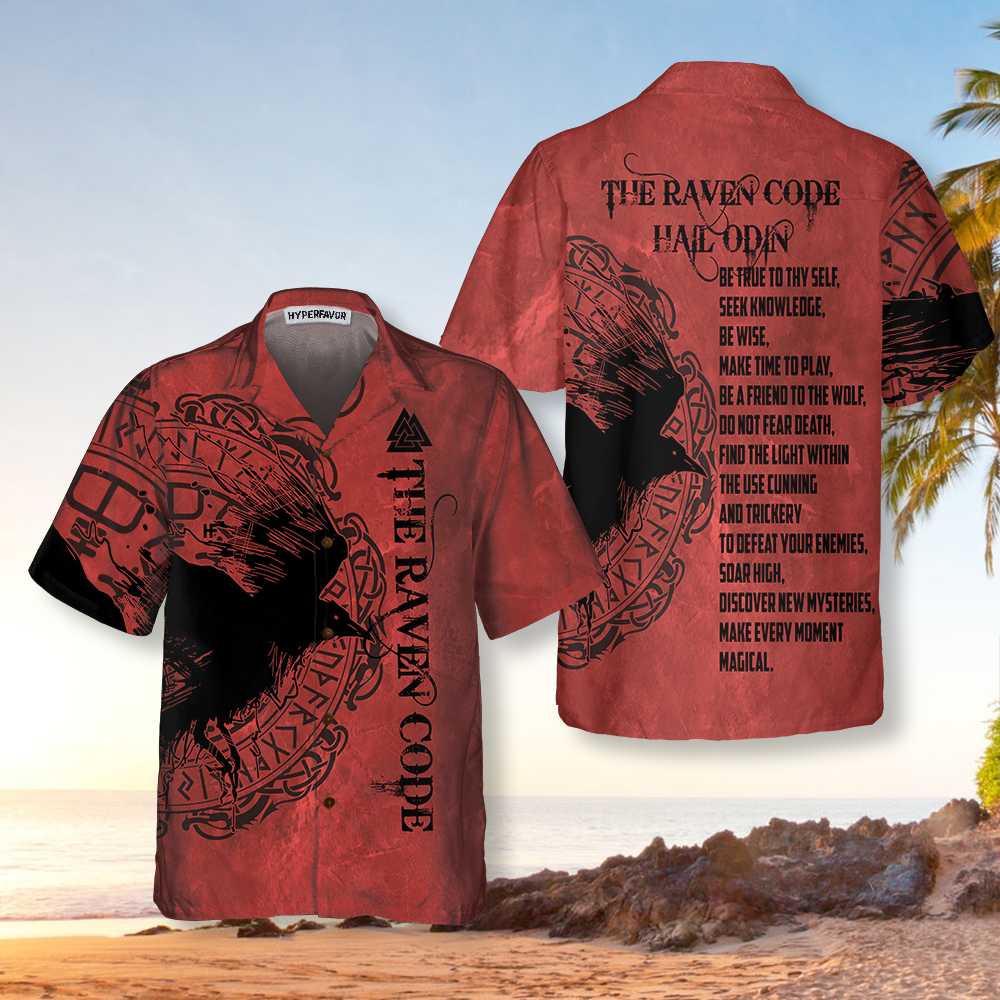 The Raven Code Hail Odin Hawaiian Shirt Cool Red Viking Shirt Aloha Shirt For Men and Women