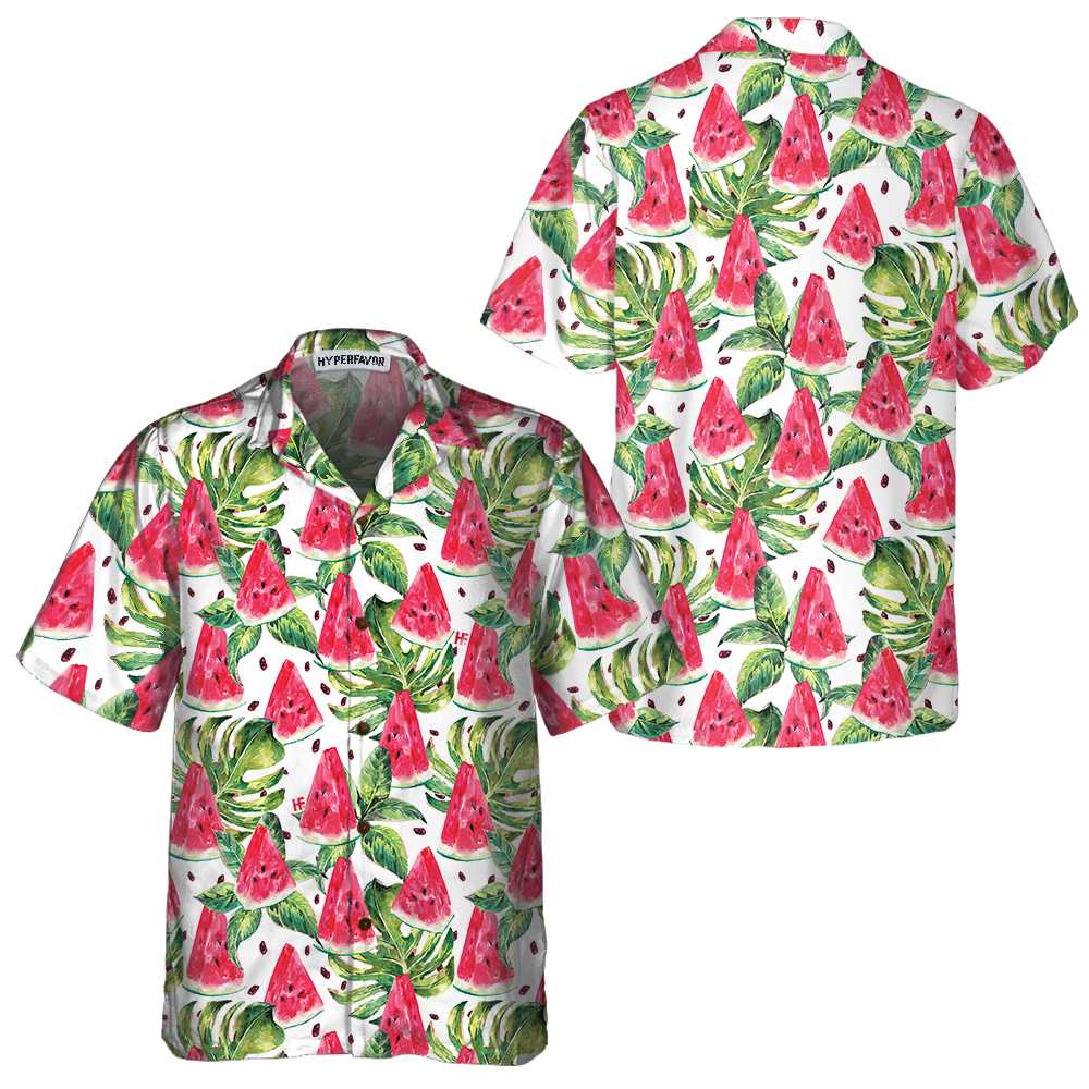 Exotic Summer Watermelon Hawaiian Shirt Tropical Leaves And Watermelon Print Shirt Aloha Shirt For Men and Women