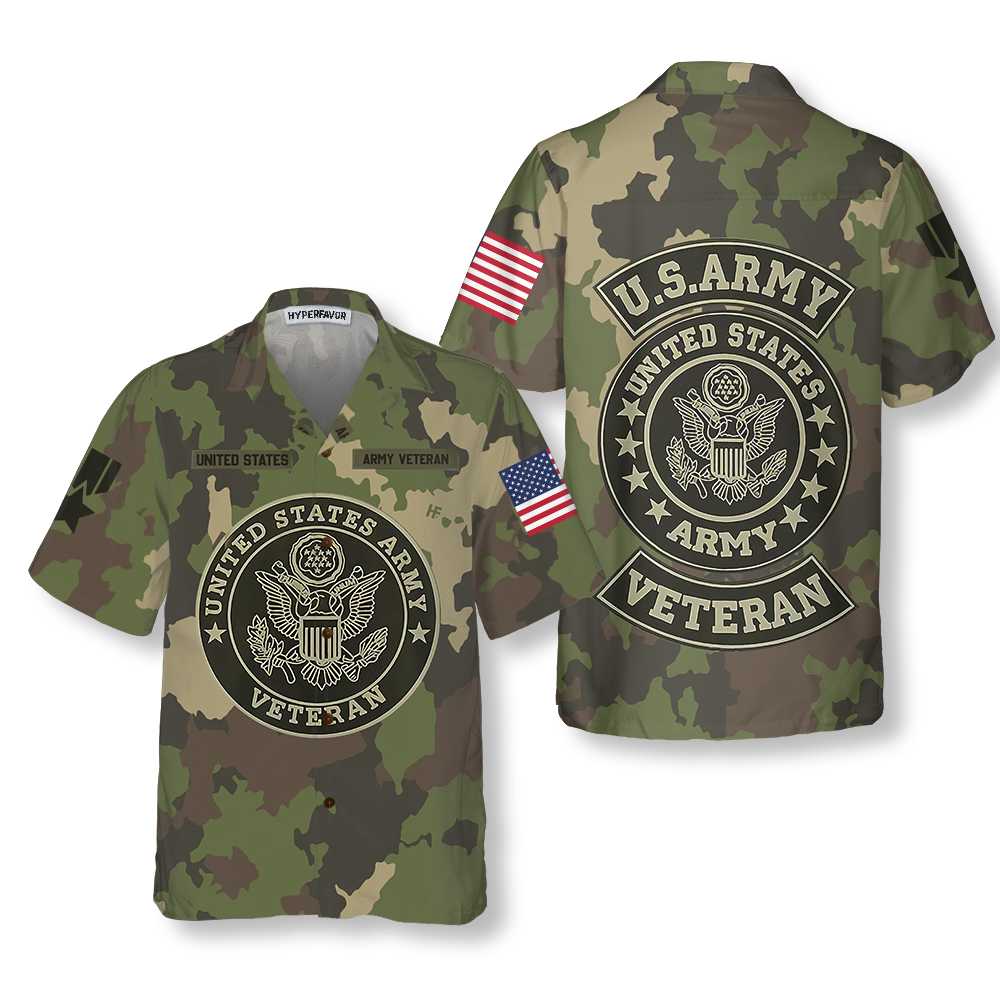 US Army Veteran Hawaiian Shirt Green Camouflage Army Veteran Shirt Aloha Shirt For Men and Women