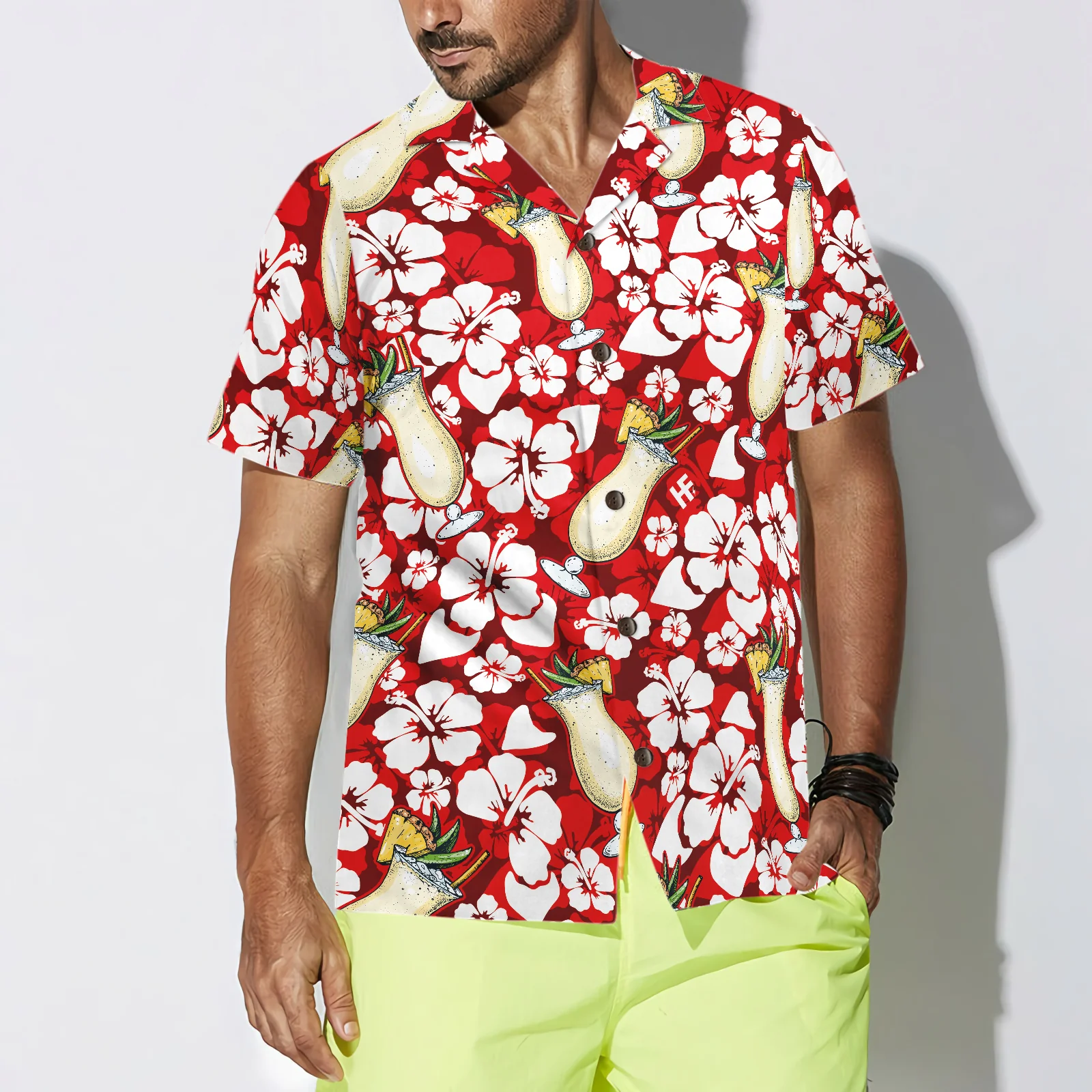 Pina Colada Cocktail Pattern Hawaiian Shirt Aloha Shirt For Men and Women