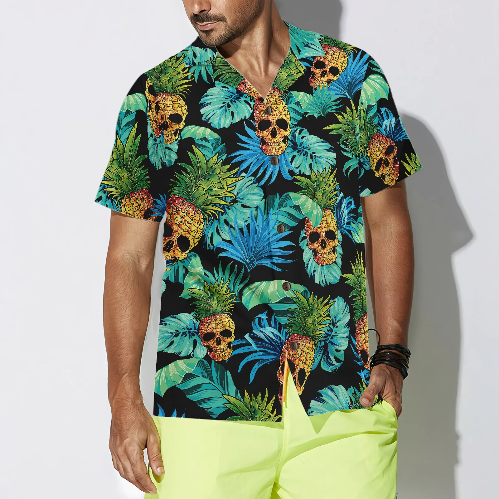 Pineapple Skull  The Tropical Leaves Hawaiian Shirt Aloha Shirt For Men and Women