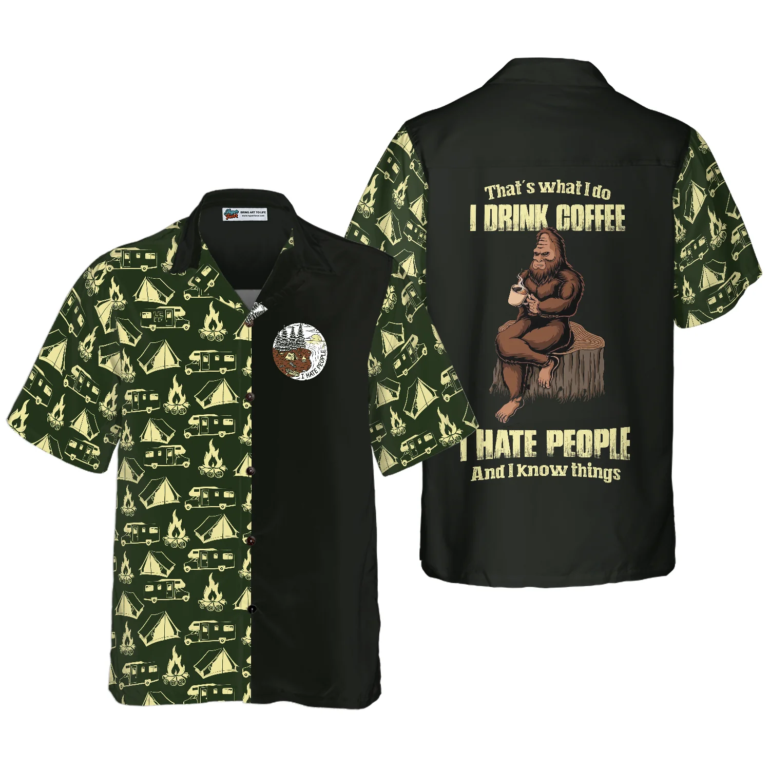 Bigfoot Darryl Drink Coffee Hate People Bigfoot Hawaiian Shirt Camping Bigfoot Shirt Aloha Shirt For Men and Women