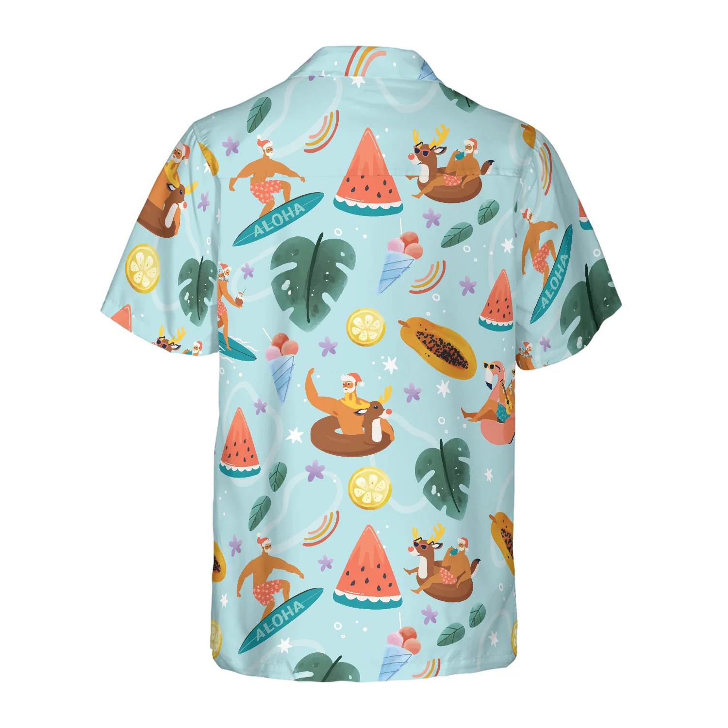 Hyperfavor Santa Beach 2 Pattern Hawaiian shirt Christmas Shirts Short Sleeve Button Down Shirt Aloha Shirt For Men and Women