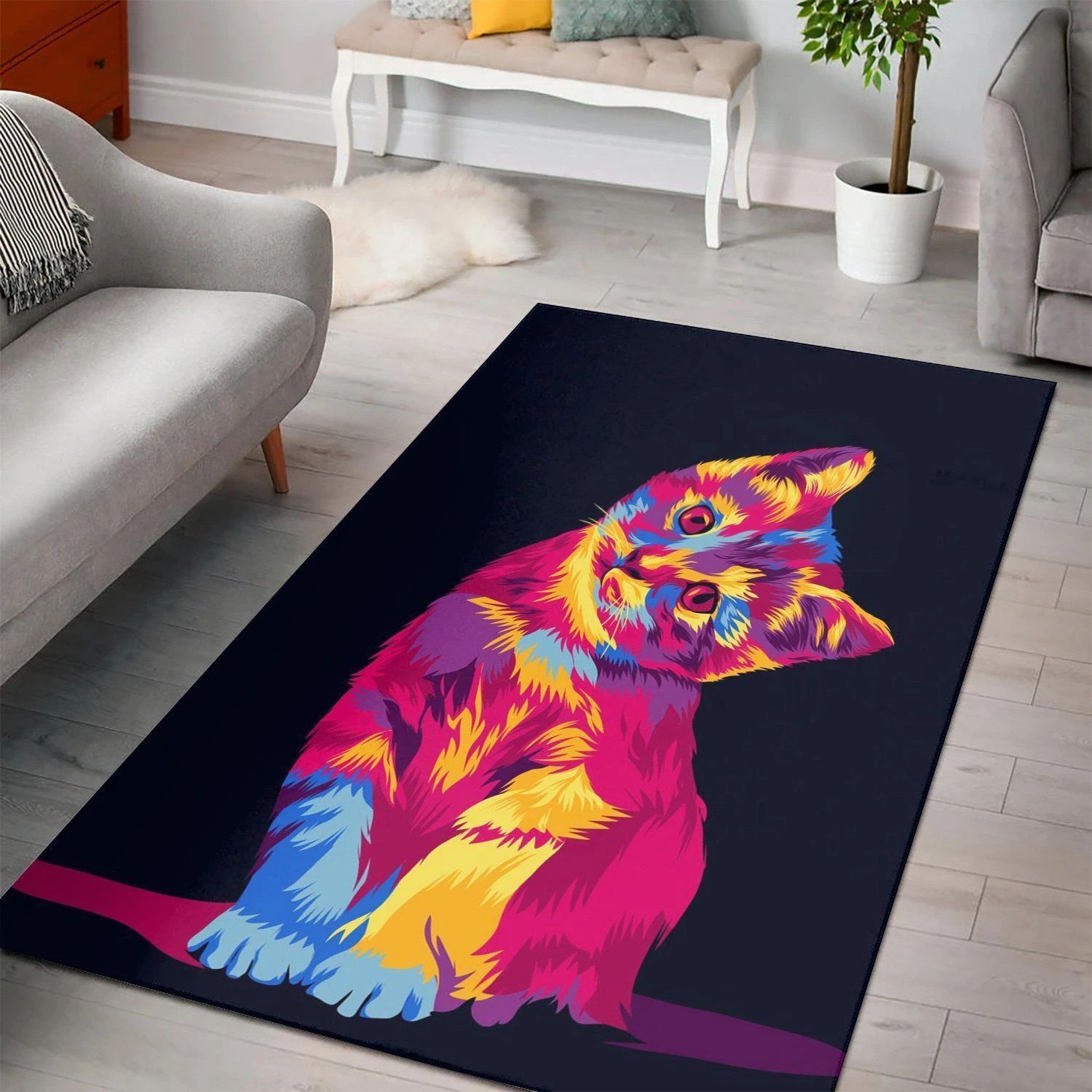 Cat Illustration Pop Art C Living Room Area Rug, Room Rugs, Floor Decor Home Decor - Indoor Outdoor Rugs