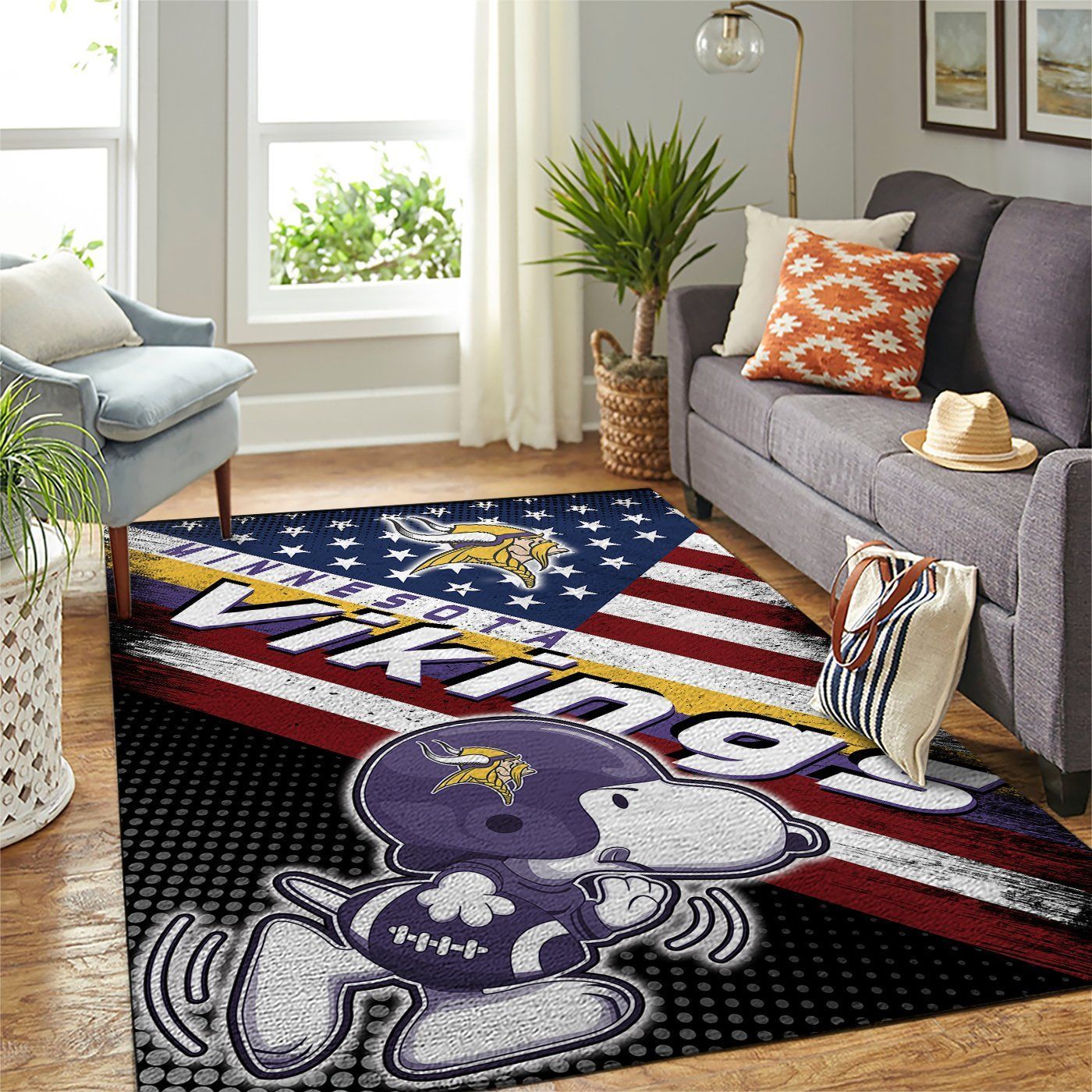 Minnesota Vikings Nfl Team Logo Snoopy Us Style Nice Gift Home Decor Rectangle Area Rug - Indoor Outdoor Rugs