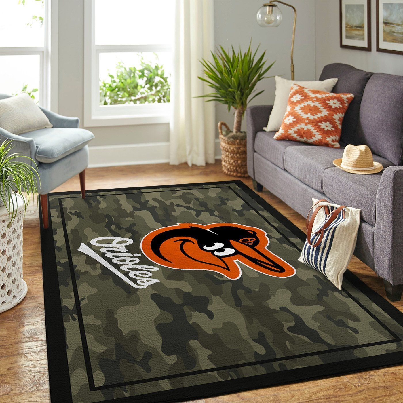 Baltimore Orioles Mlb Team Logo Camo Style Nice Gift Home Decor Rectangle Area Rug - Indoor Outdoor Rugs