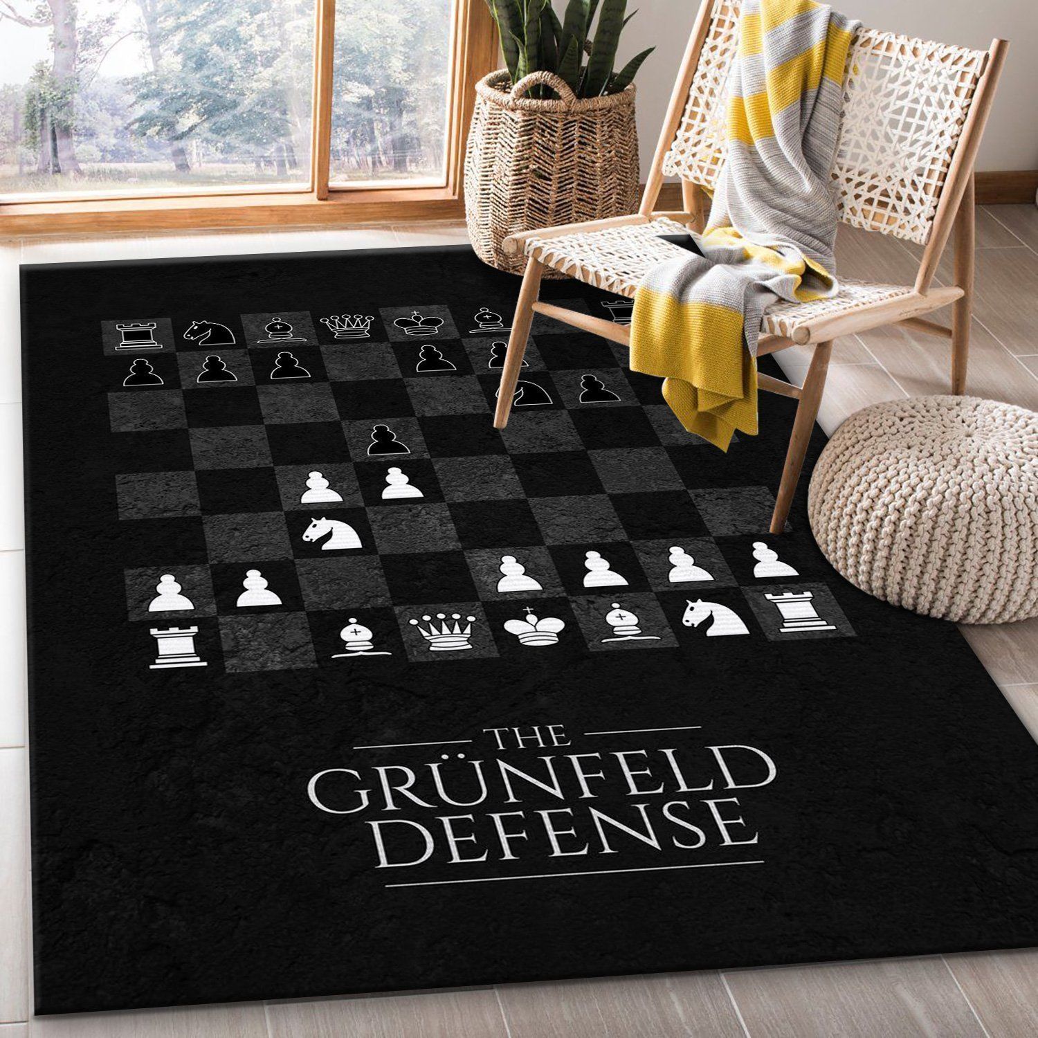 Grunfeld Defense Chess Rug Bedroom Rug Home US Decor - Indoor Outdoor Rugs