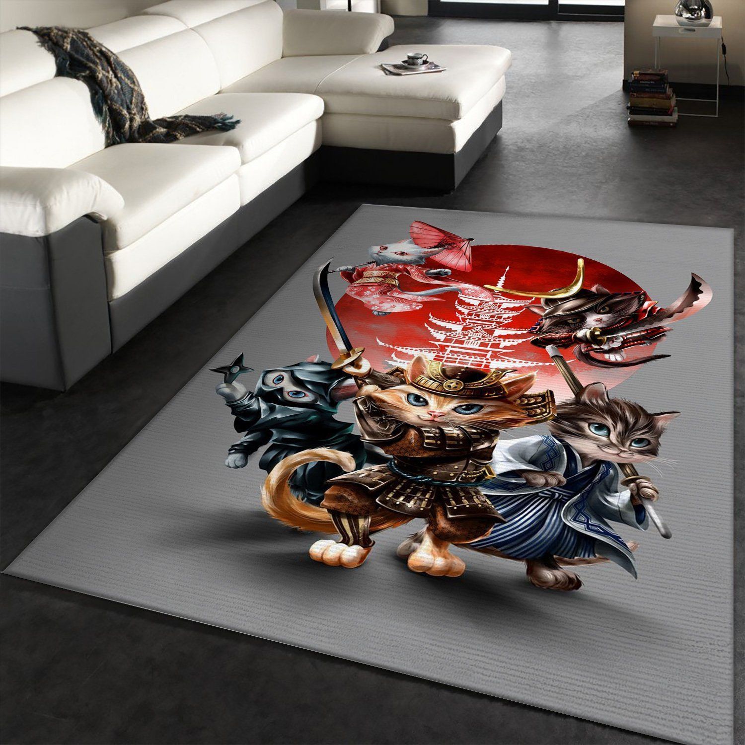 Samurai Cat In Edo Japan Area Rug Living room and bedroom Rug US Gift Decor - Indoor Outdoor Rugs