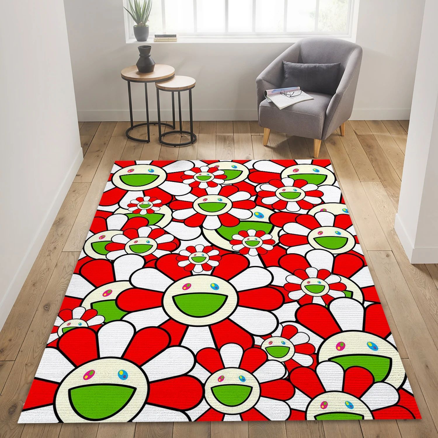 Murakami Red Fashion Logo Area Rug, Living Room Rug - US Decor - Indoor Outdoor Rugs