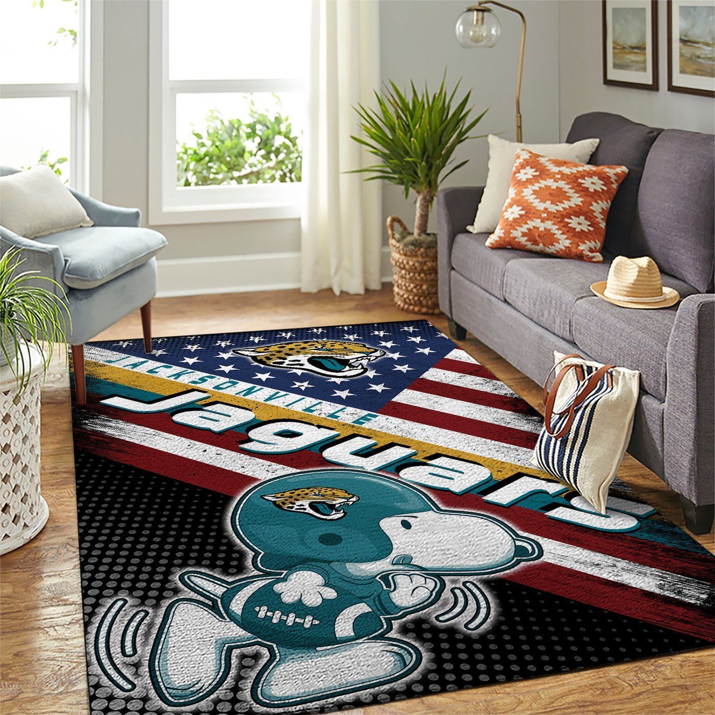 Jacksonville Jaguars Nfl Team Logo Snoopy Us Style Nice Gift Home Decor Rectangle Area Rug - Indoor Outdoor Rugs